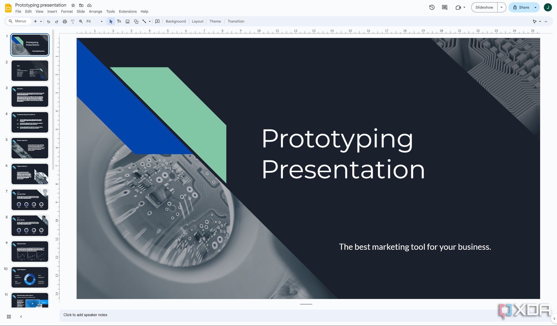 Captura de pantalla de Google Slides sin modo oscuro