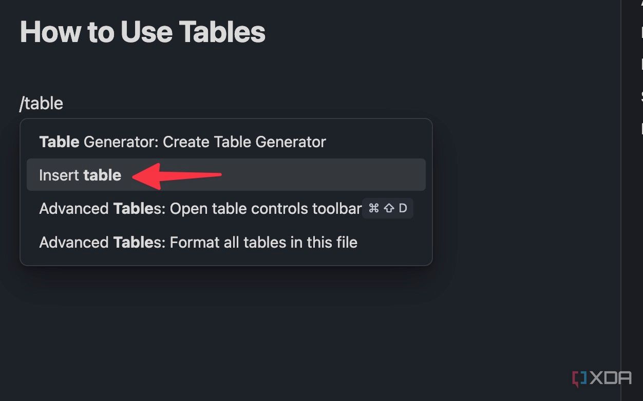 Insertar tablas en Obsidian