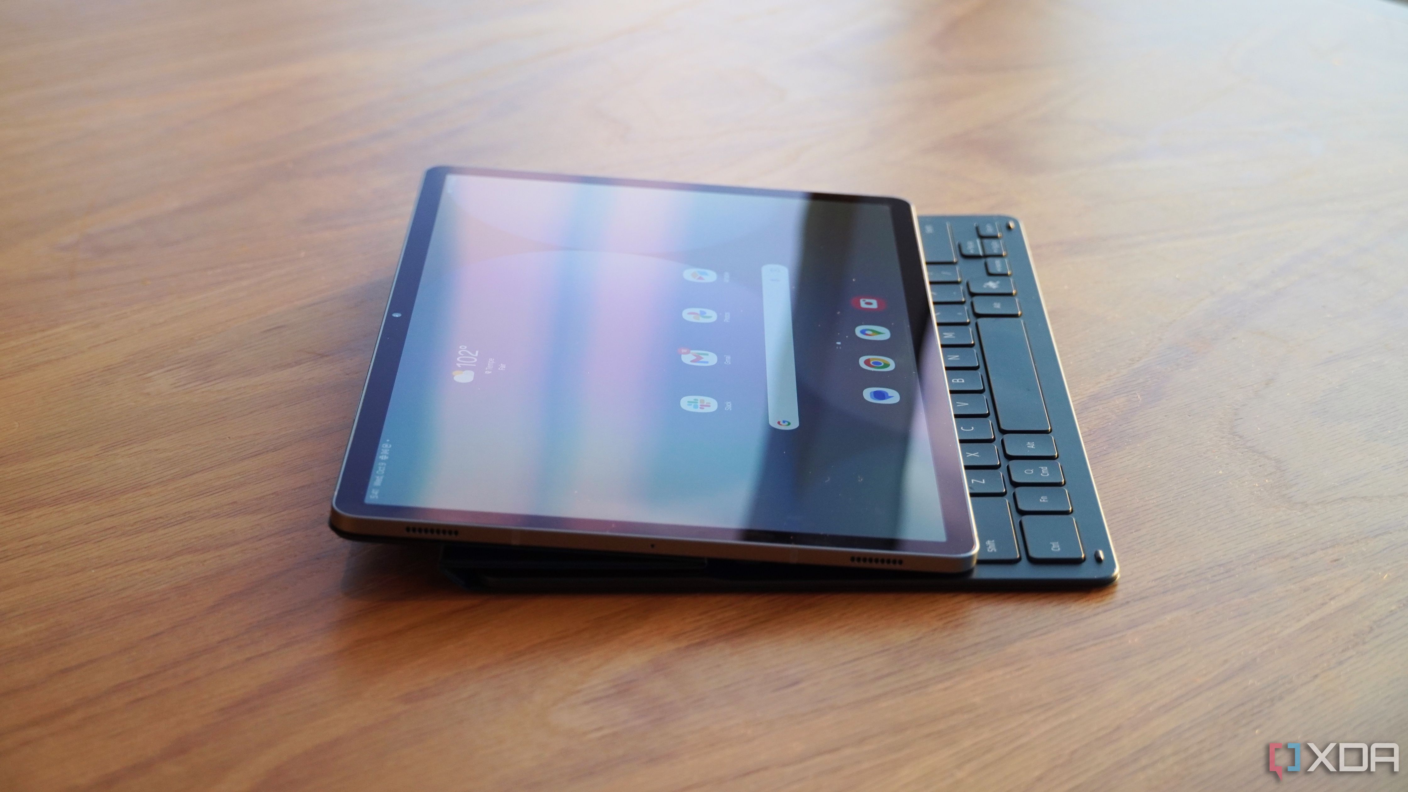 The Galaxy Tab S10+ flat on its keyboard case.