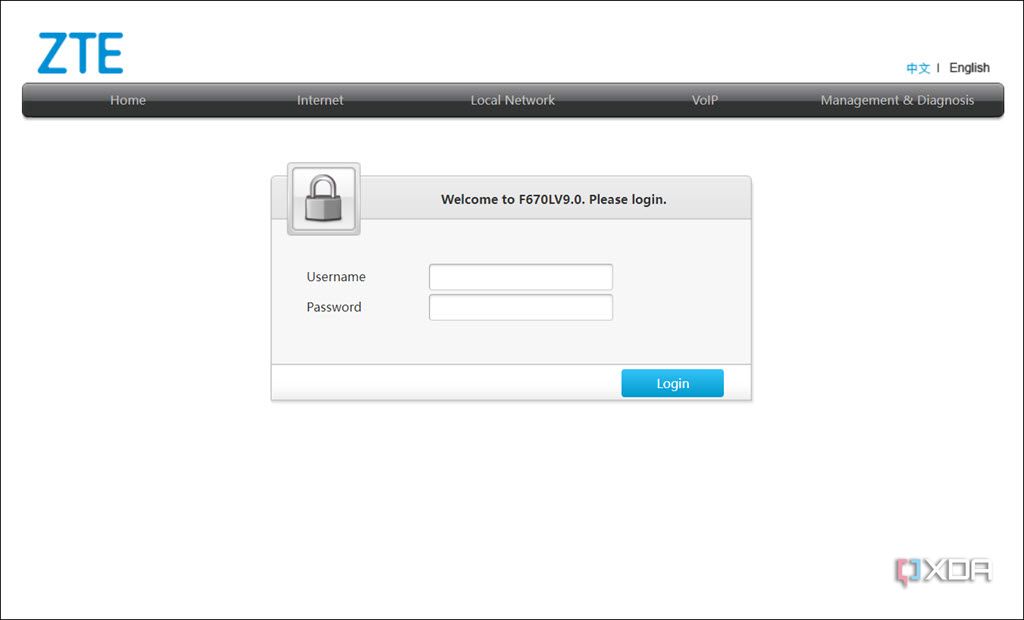 Screenshot of router's login page
