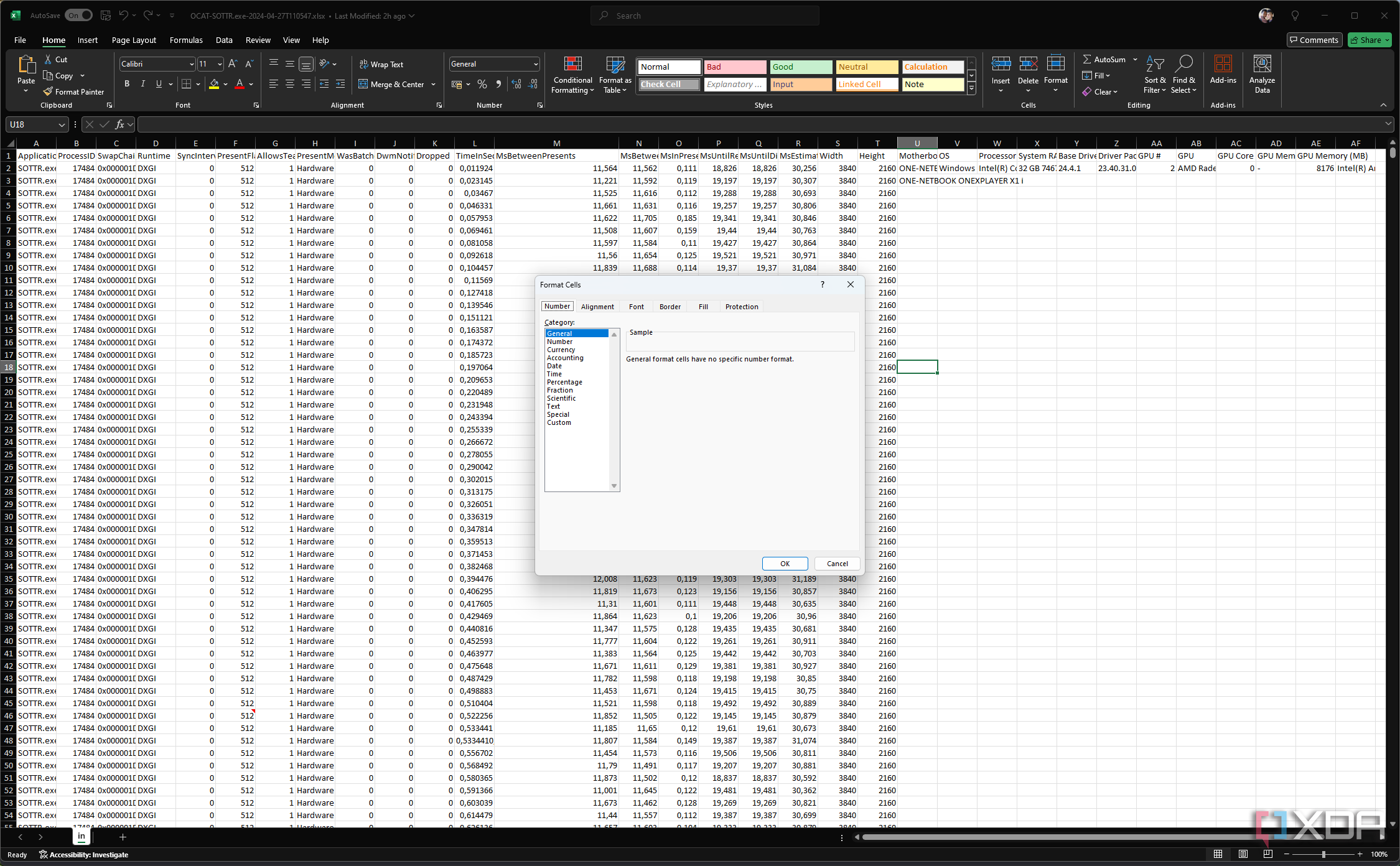 Captura de pantalla de Microsoft Excel para Windows con el cuadro de diálogo Formato