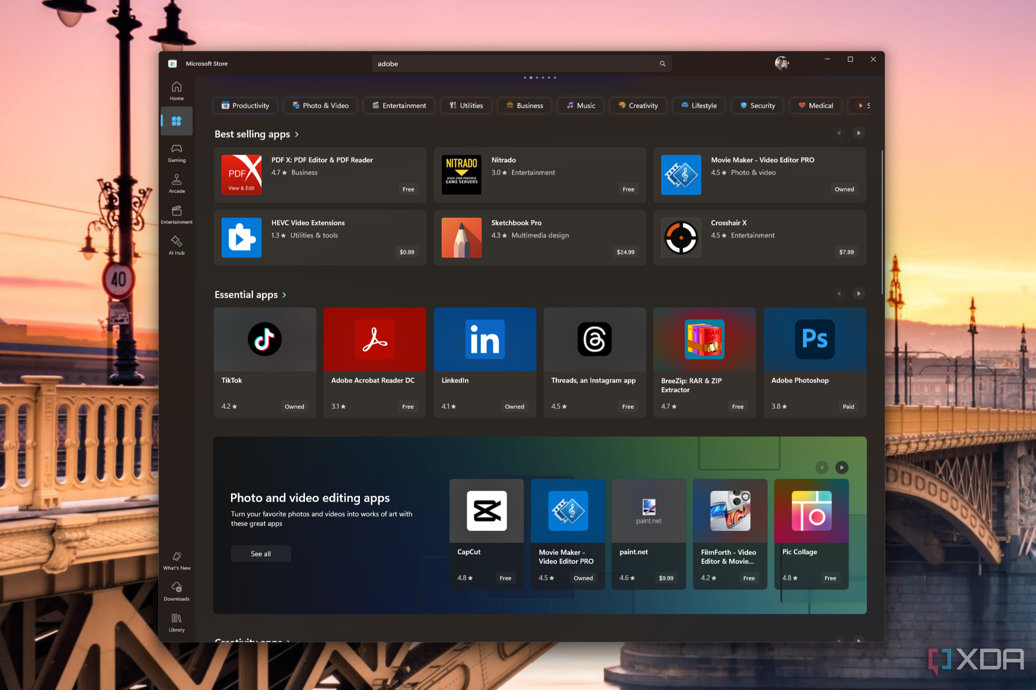 Captura de pantalla de Microsoft Store que muestra varias aplicaciones