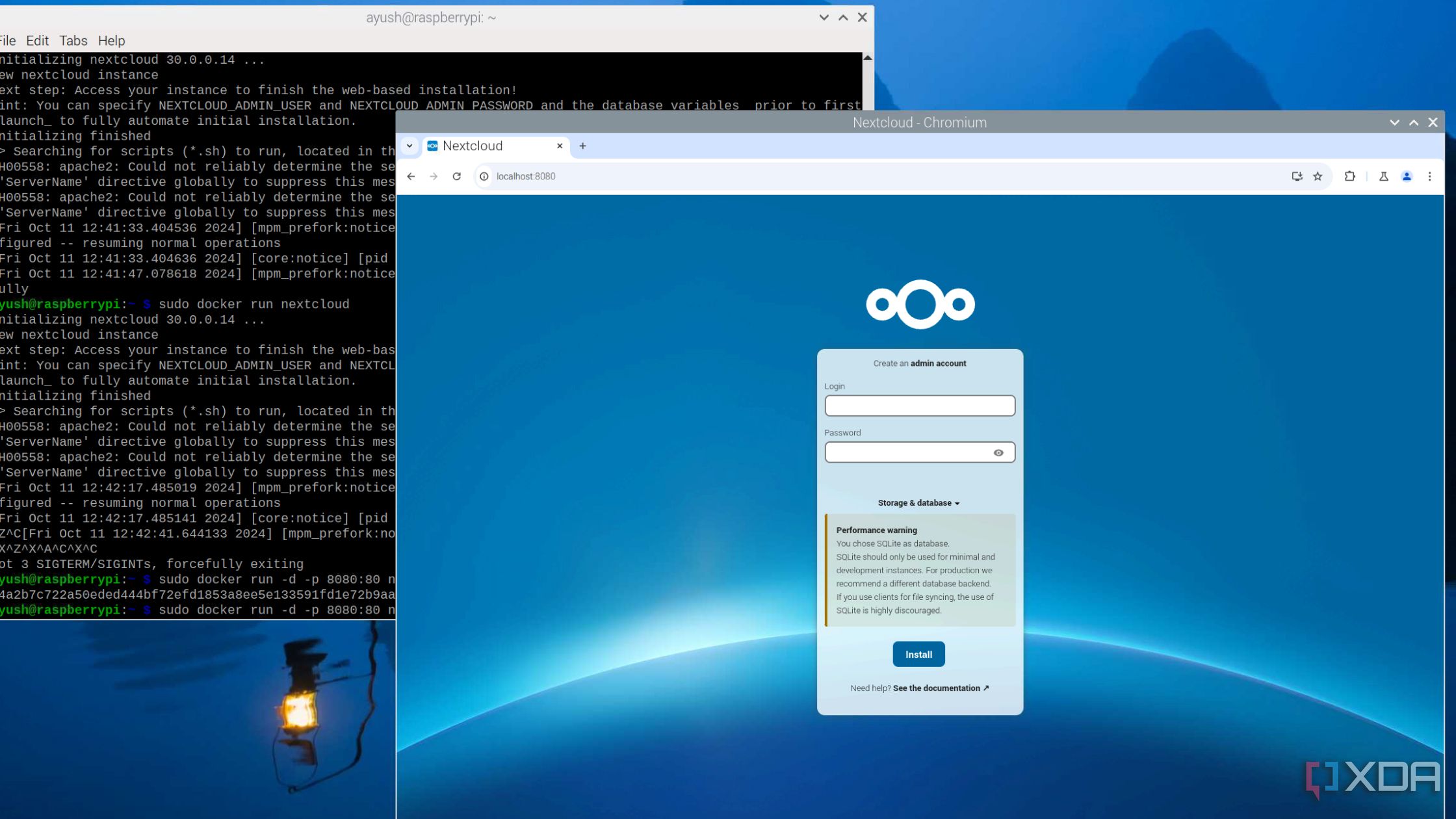 El contenedor de Nextcloud ejecutándose en una Raspberry Pi