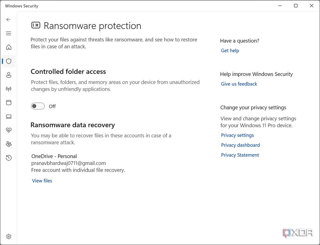 Configuración de protección contra ransomware de Windows