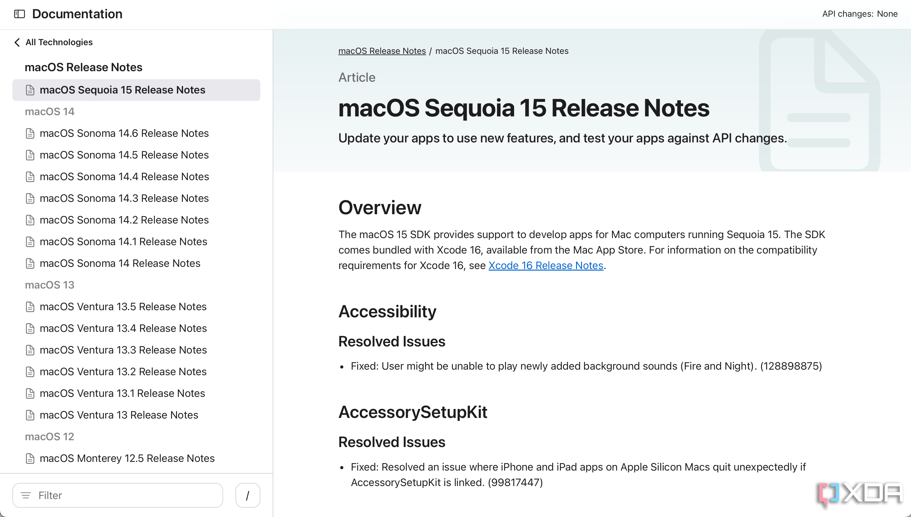 A sample set of release notes from macOS 15.