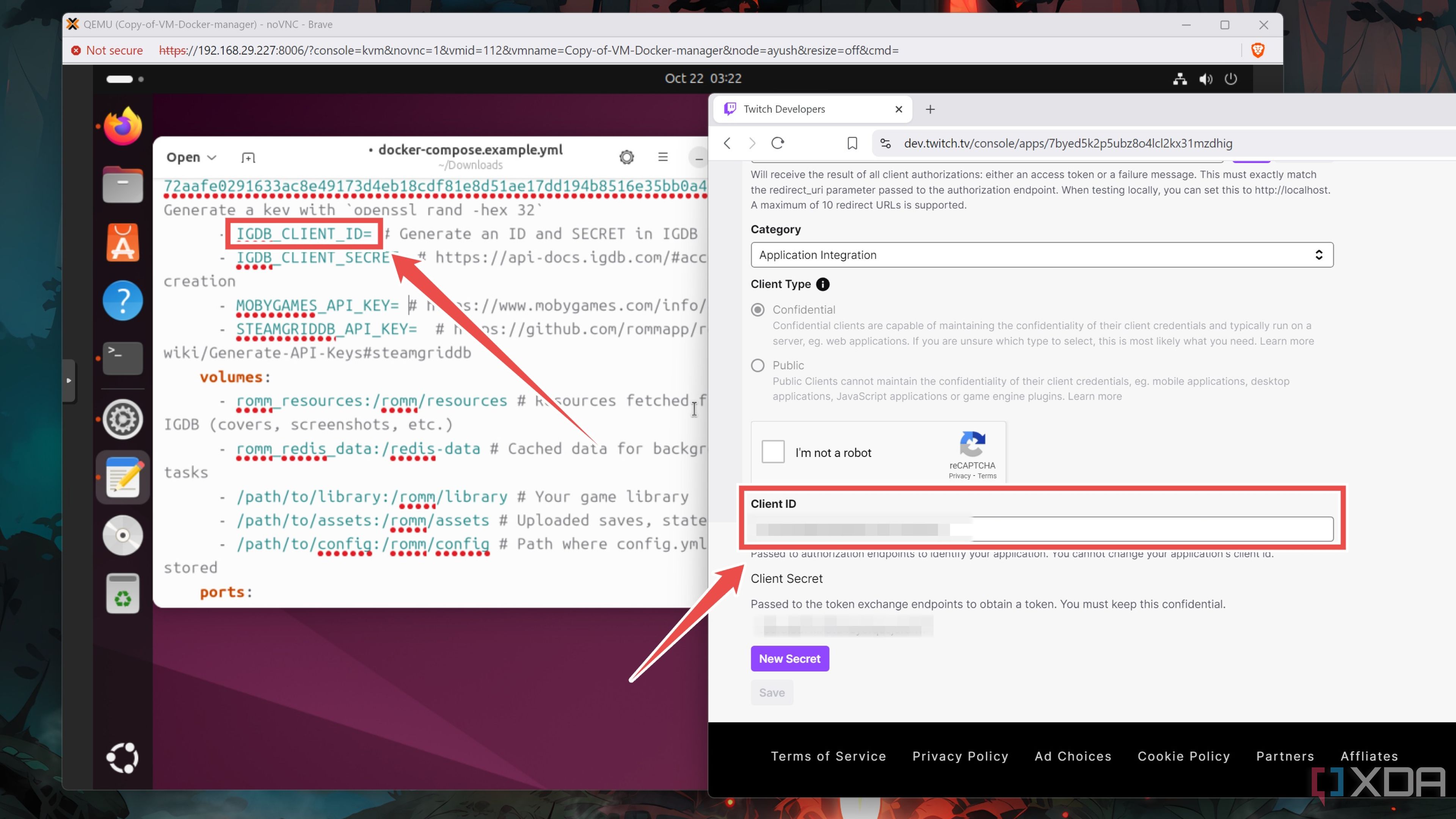 Configuración del ID del cliente dentro del archivo de composición de Docker para RomM