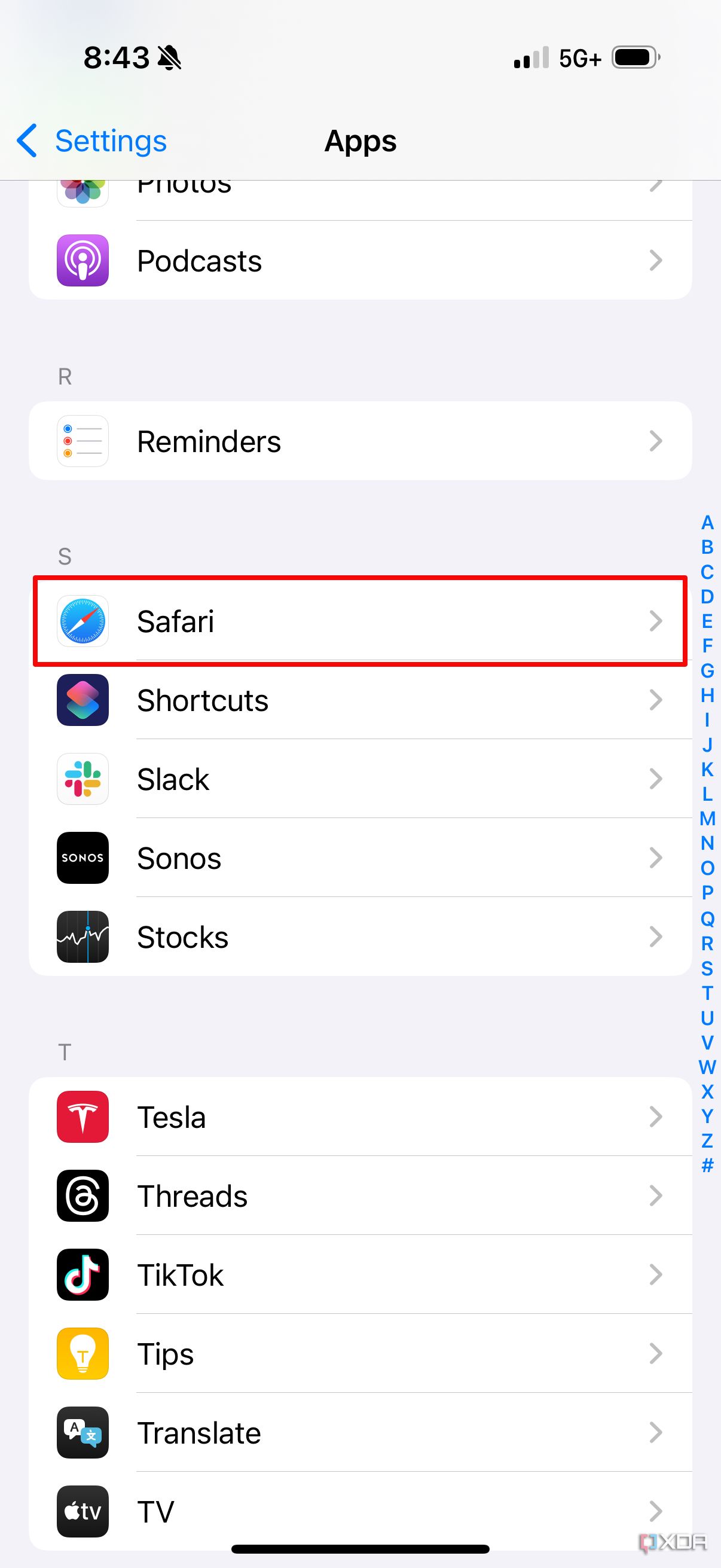 The Safari tab in iOS 18.