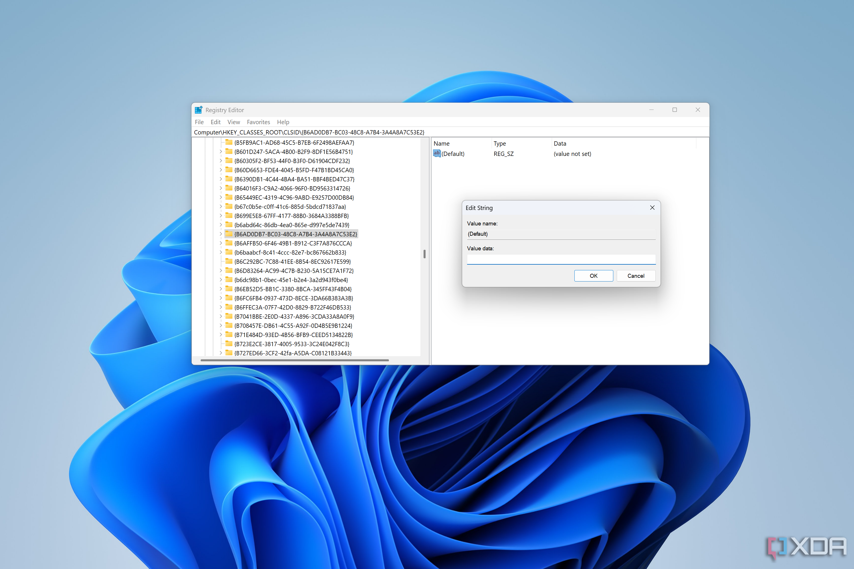 Screenshot of Registry Editor with the option to edit a context menu item