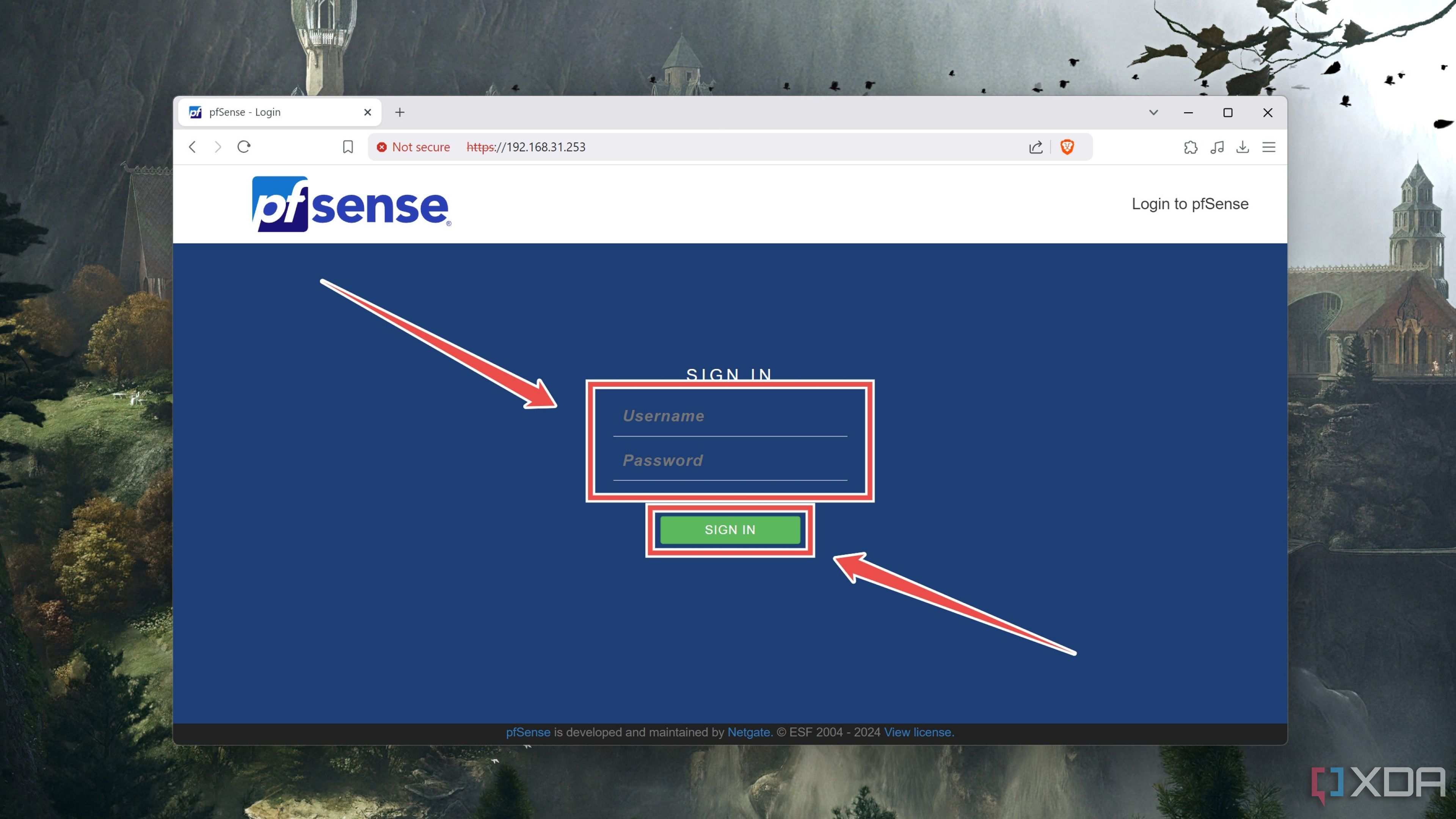 Iniciar sesión en la interfaz web de pfSense