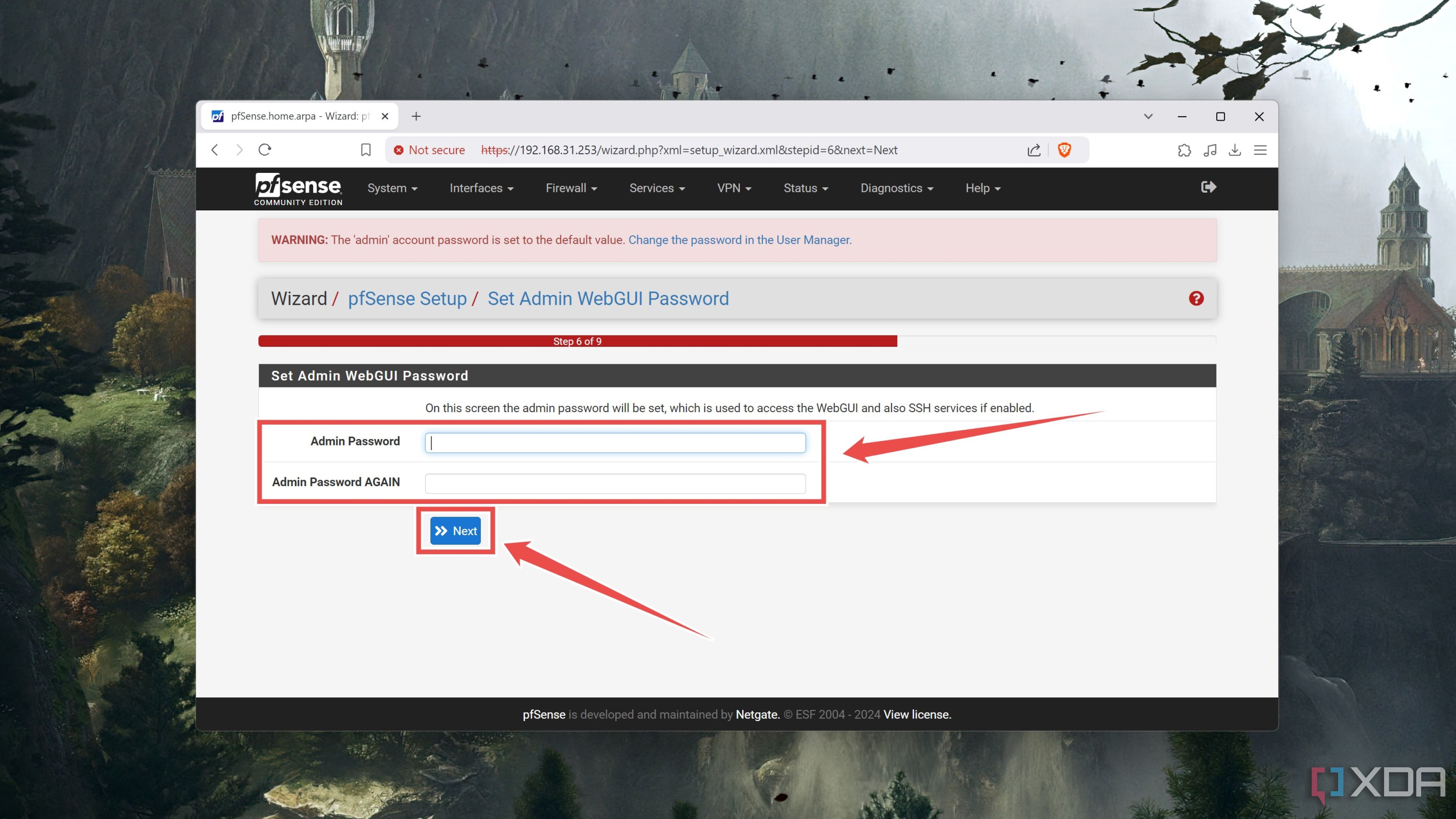 Configuración de una nueva contraseña de administrador en la interfaz web de pfSense