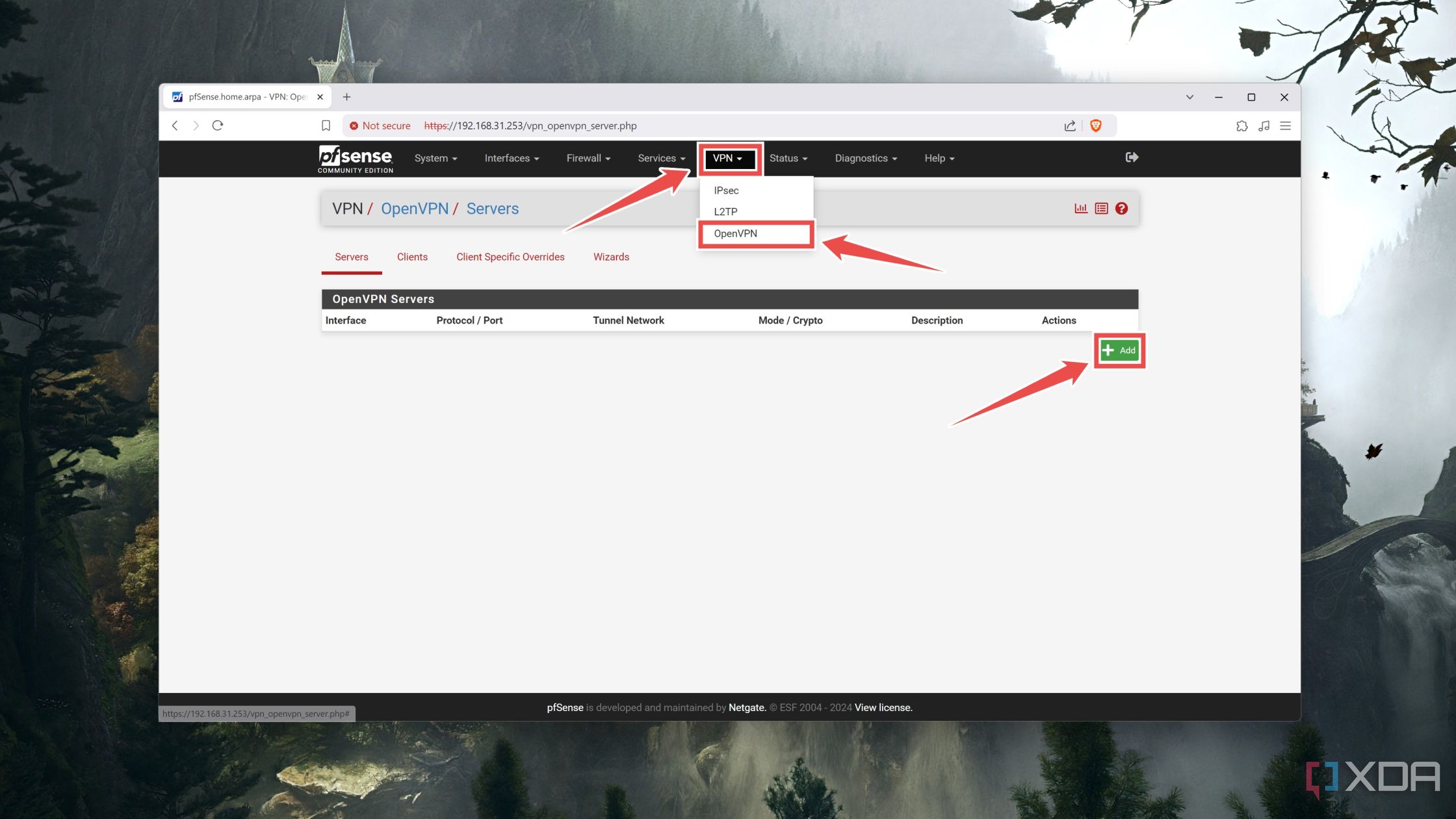 Cómo ingresar a la pestaña OpenVPN en la interfaz web de pfSense