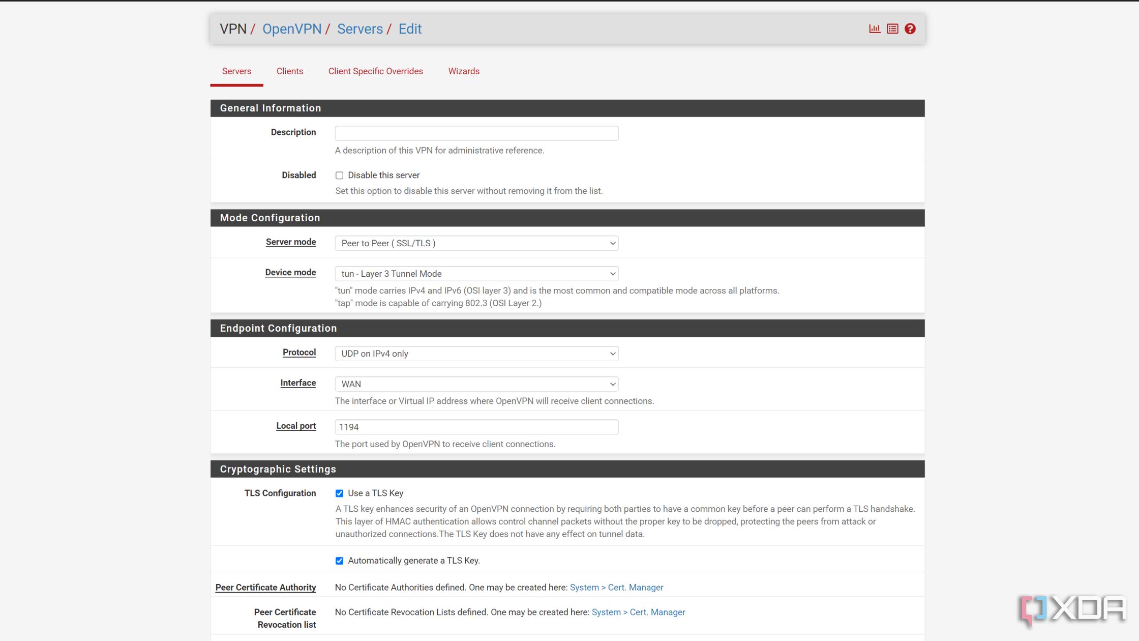 Configuración de las opciones de VPN en pfSense