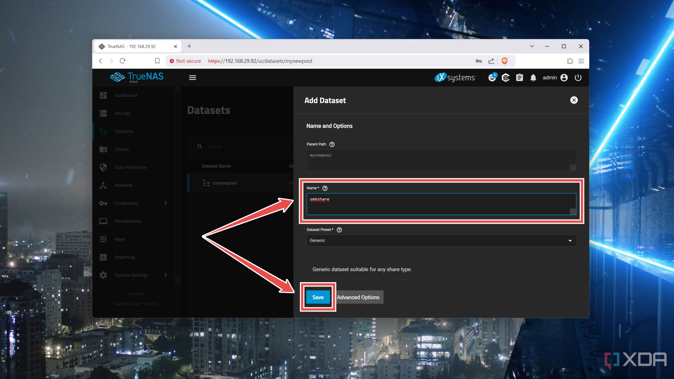 Cómo agregar un nuevo conjunto de datos en la interfaz web de TrueNAS Scale