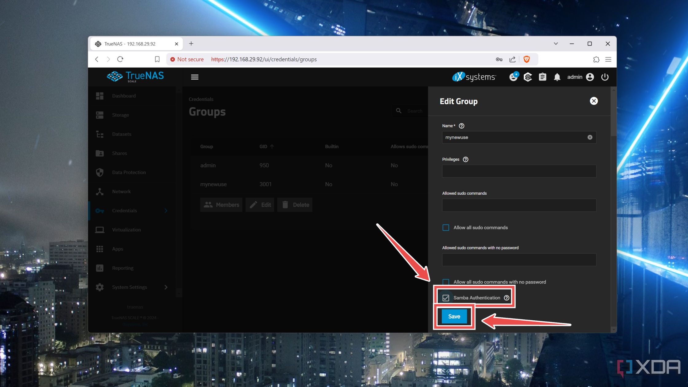 Habilitación de la autenticación Samba para un grupo de usuarios de TrueNAS Scale