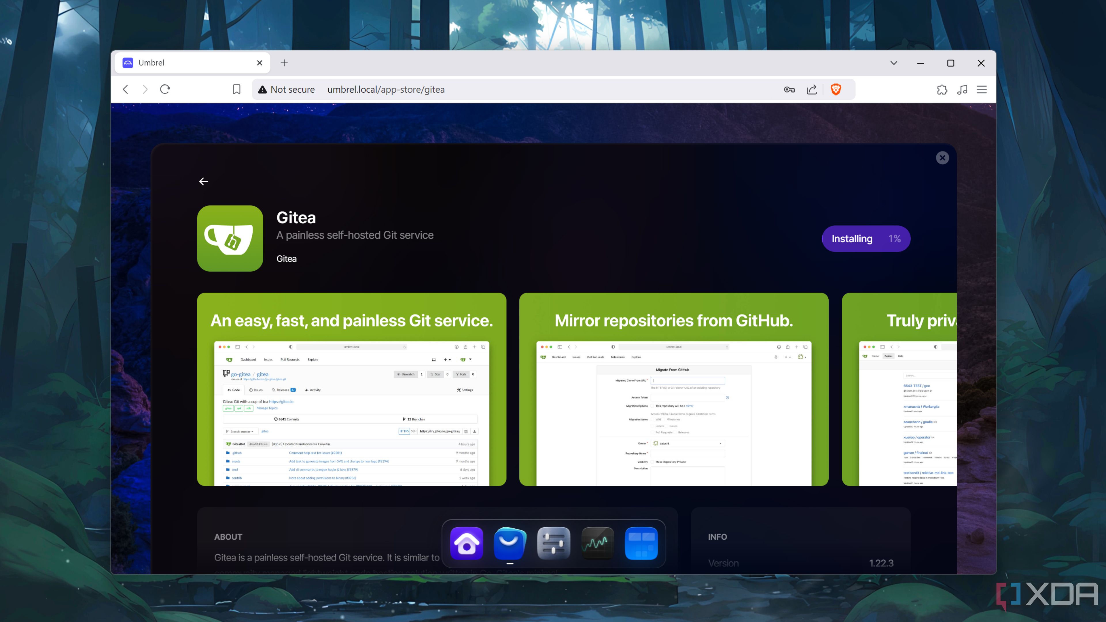 Descargar Gitea desde la tienda de aplicaciones de UmbrelOS