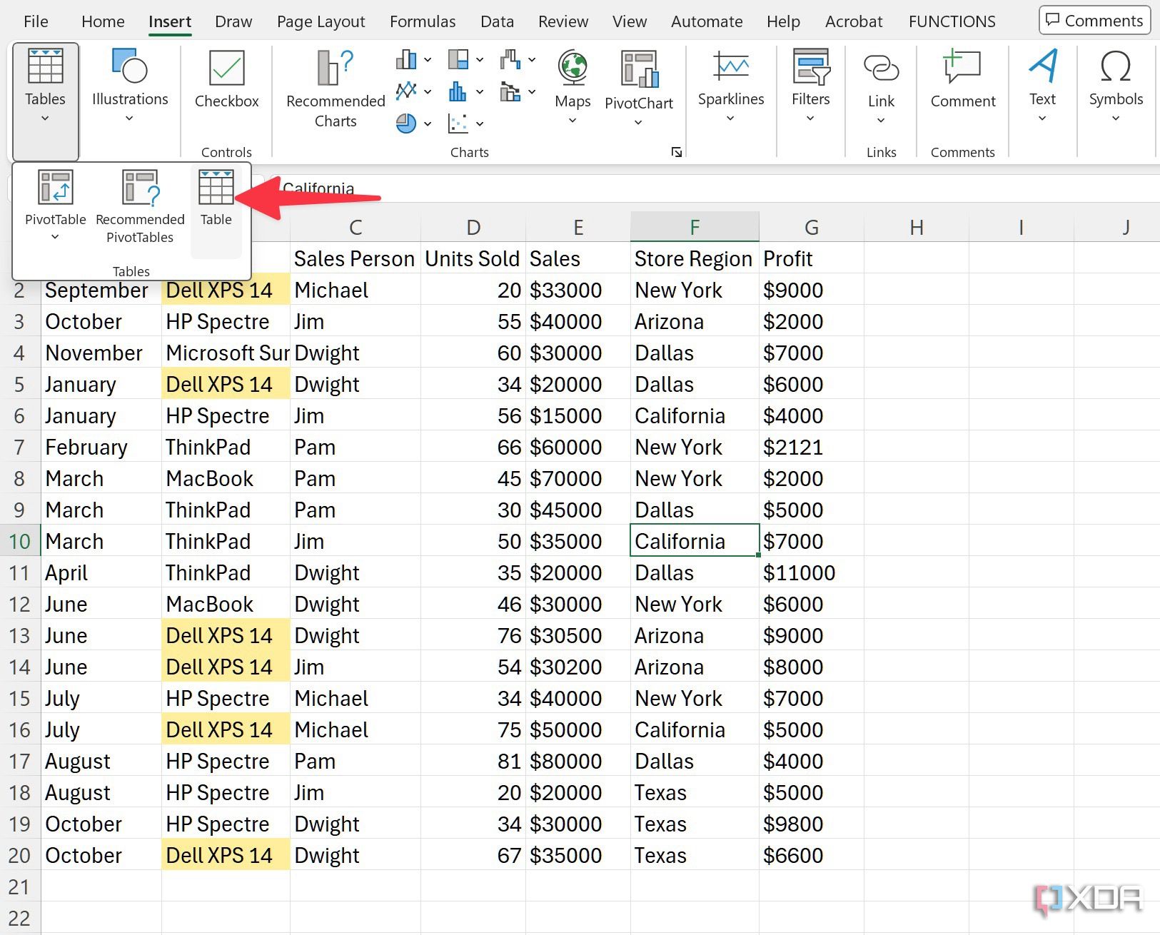 crear una tabla en Excel