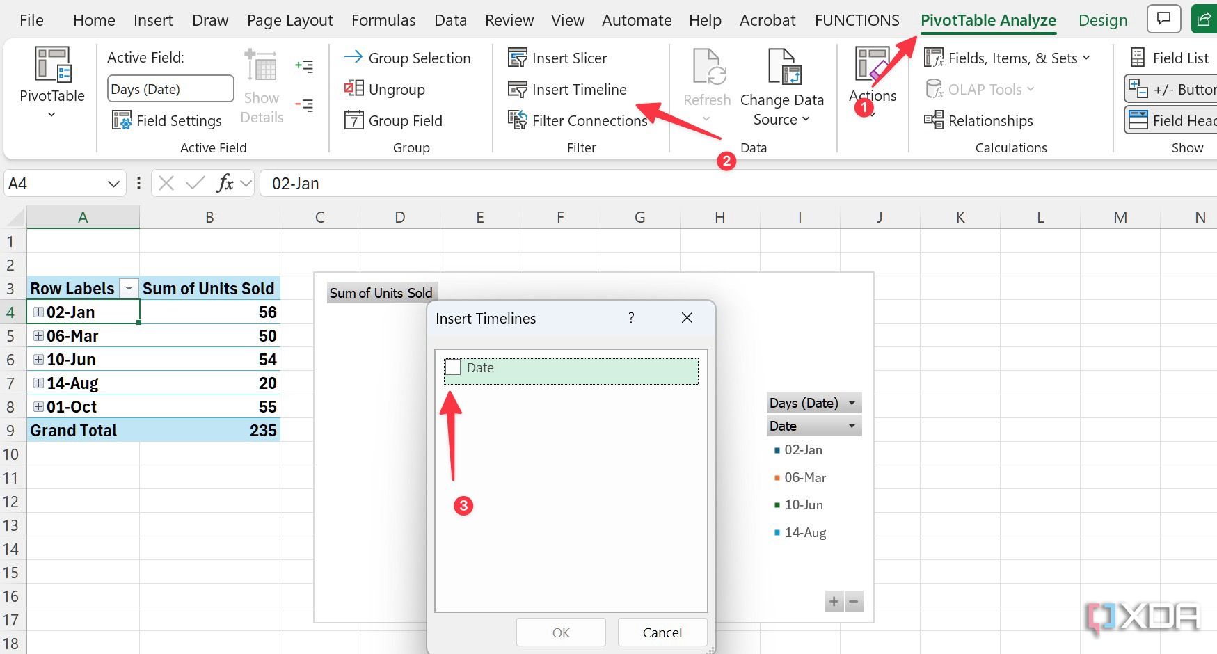 Insertar una línea de tiempo en Excel