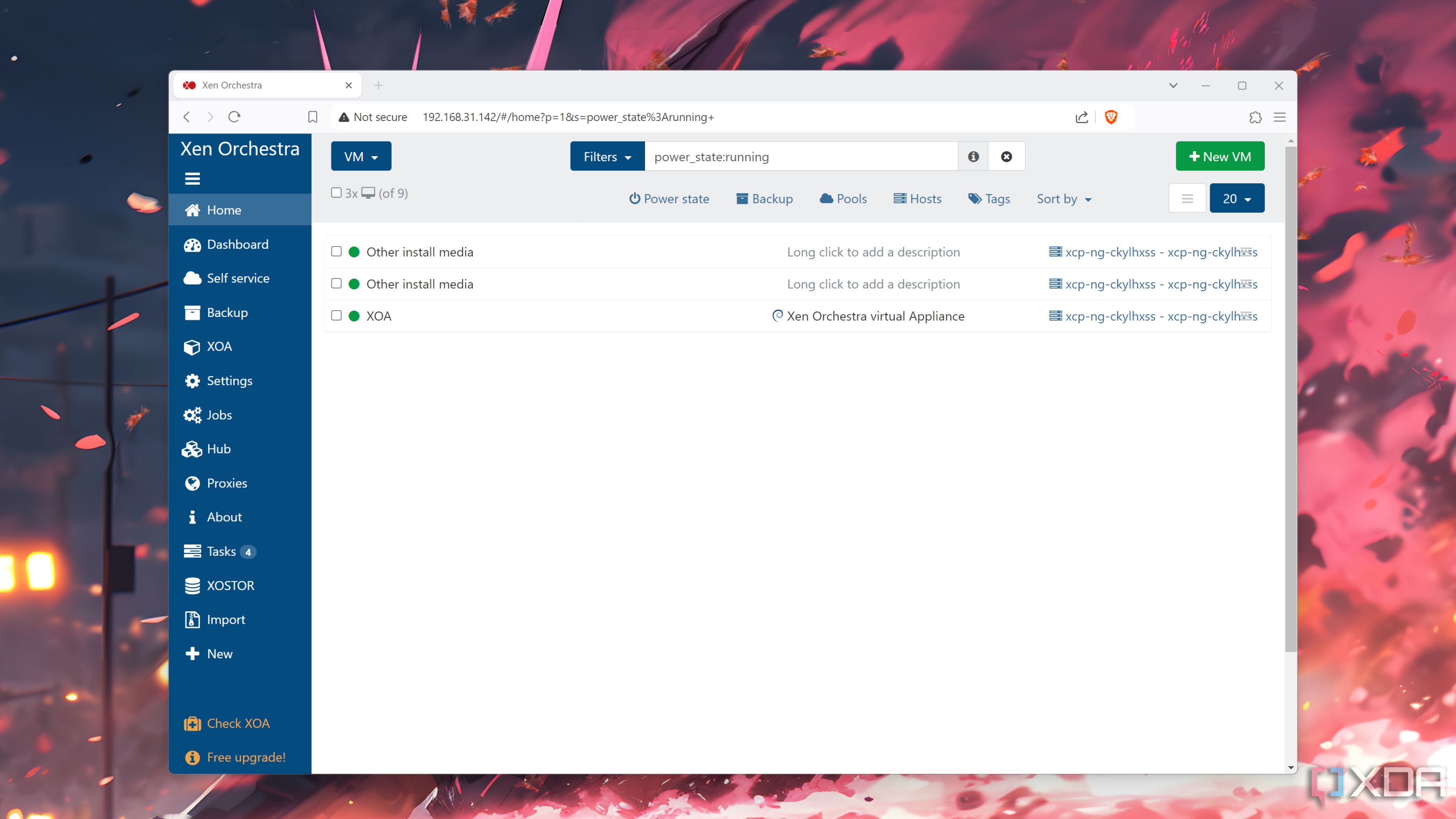 El panel de control de XCP-ng