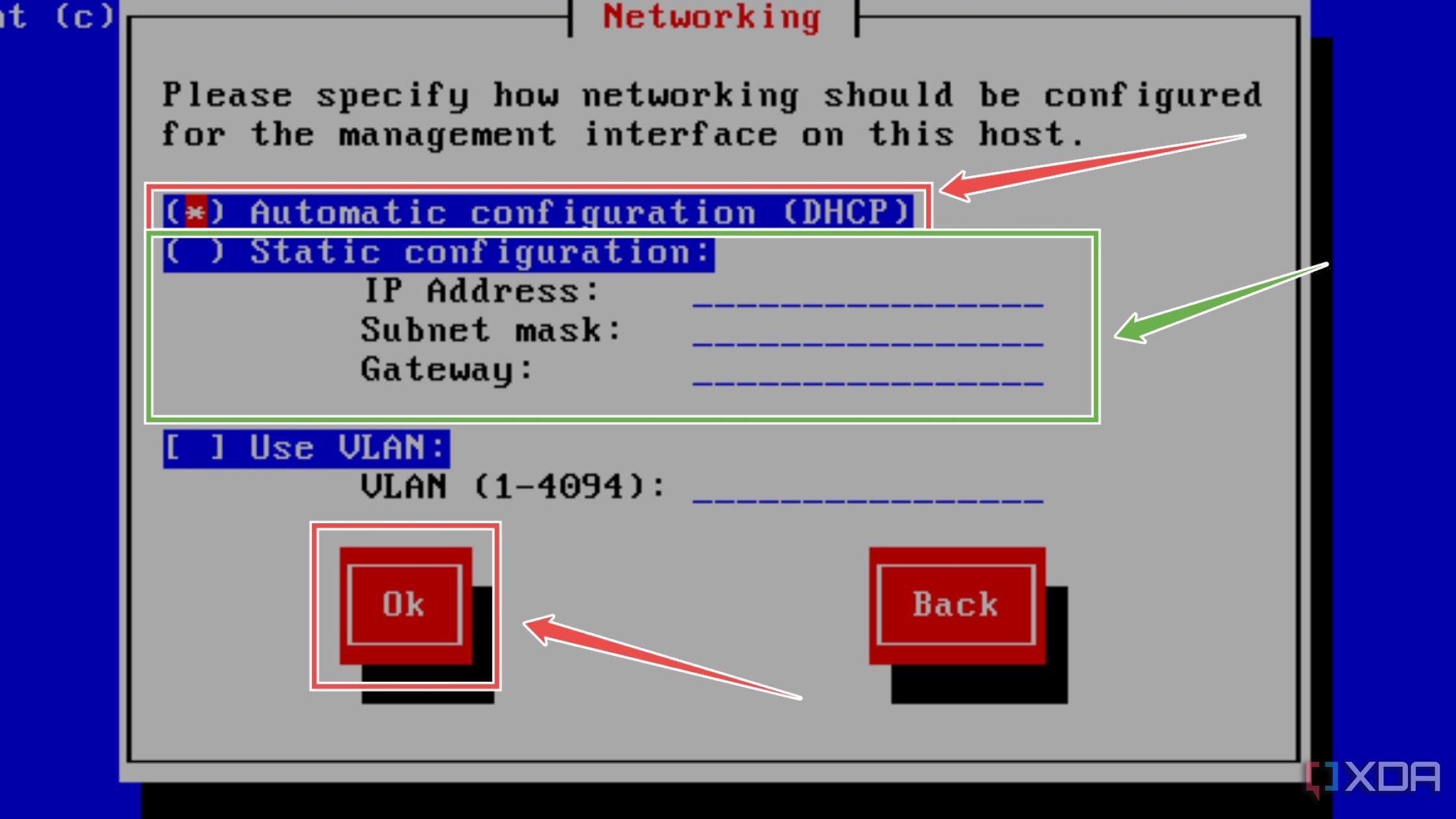 Cómo elegir la configuración de red en el asistente de instalación de XCP-ng