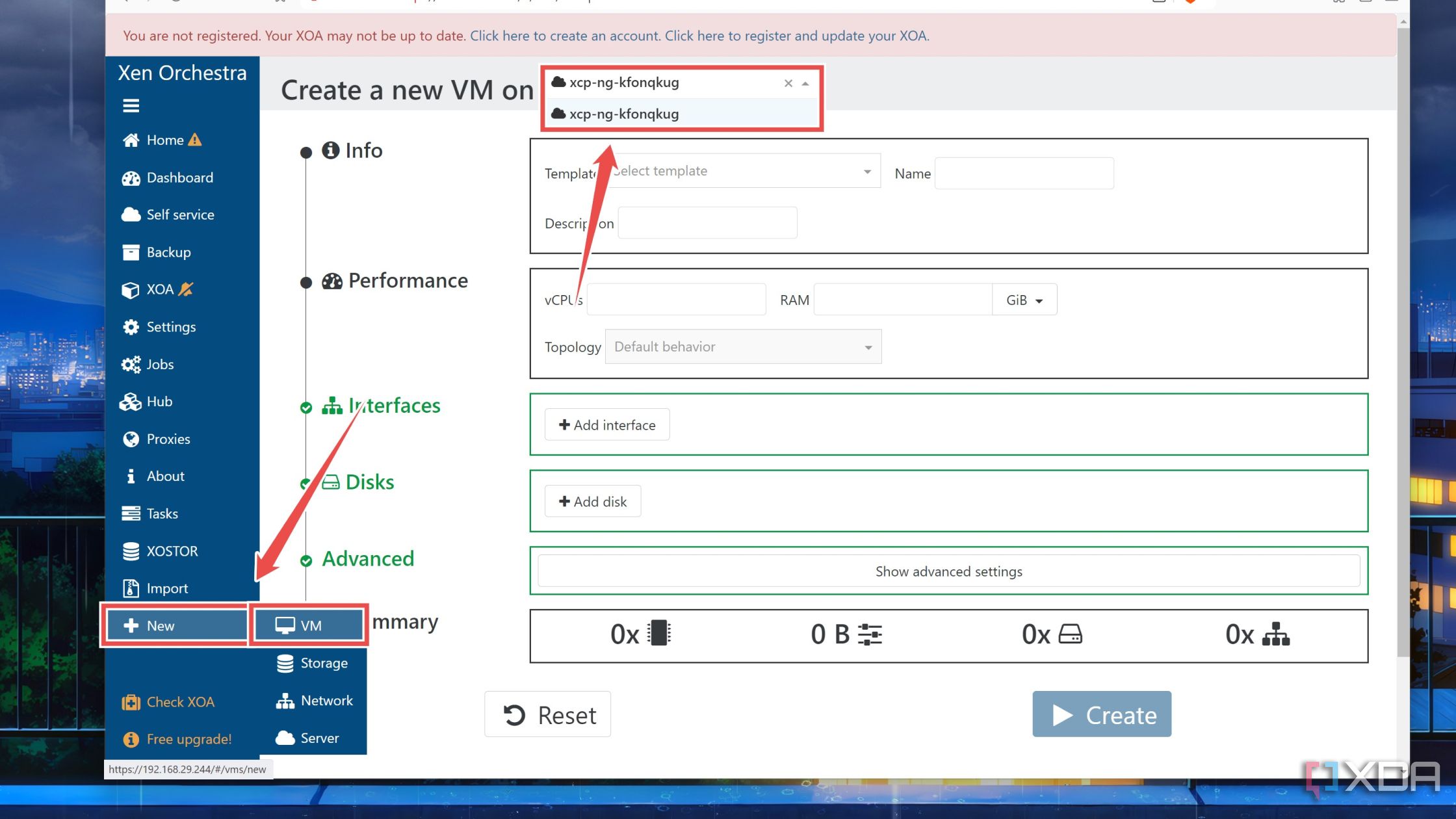 Agregar una nueva máquina virtual en XCP-ng