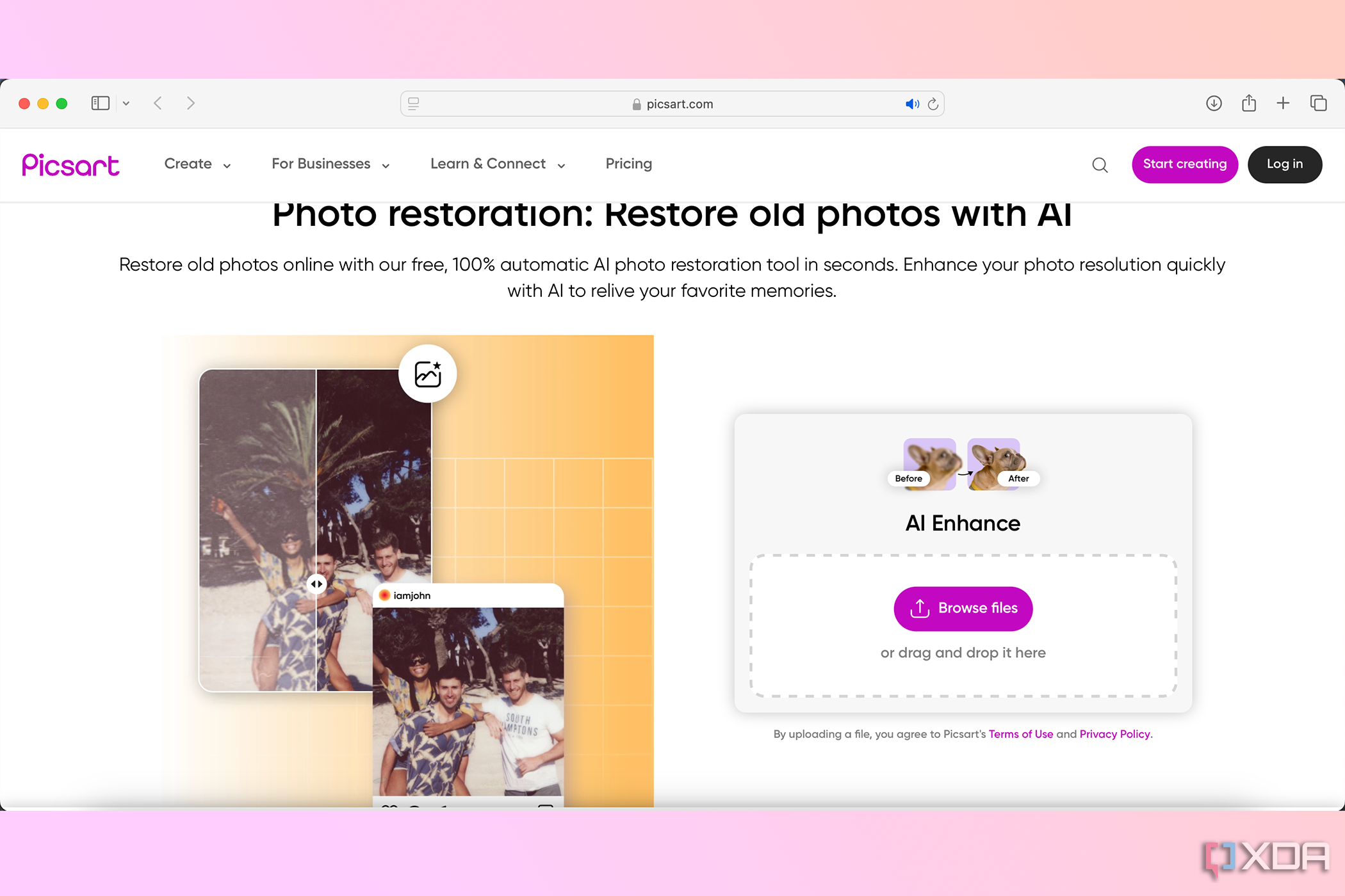 Herramienta de mejora de imágenes con inteligencia artificial de Picsart