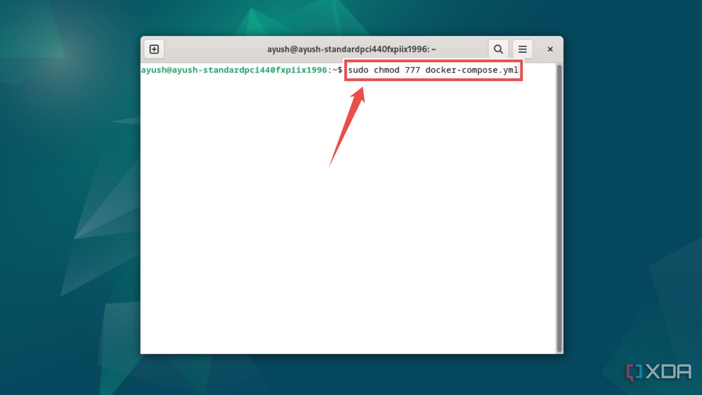 Using the chmod command on the Audiobookshelf docker-compose.yml file