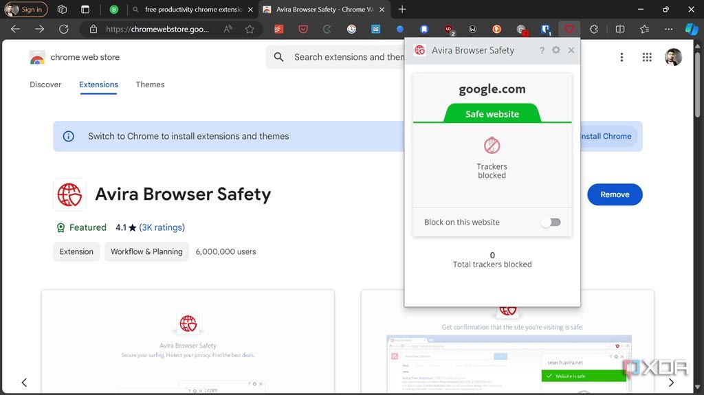 Extensión de seguridad del navegador Avira