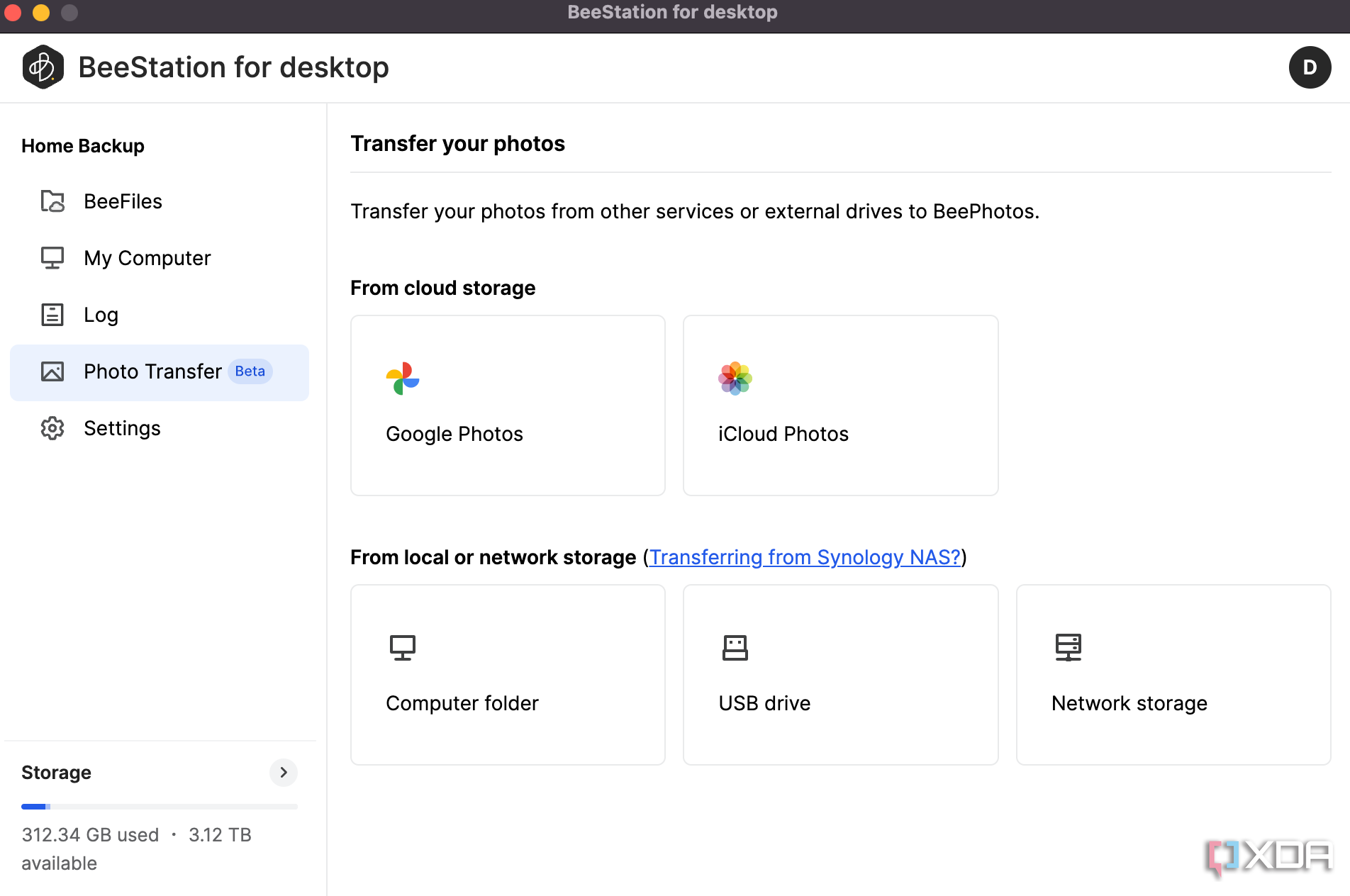 Captura de pantalla de BeeStation que muestra el acceso a la nube de BeeFiles