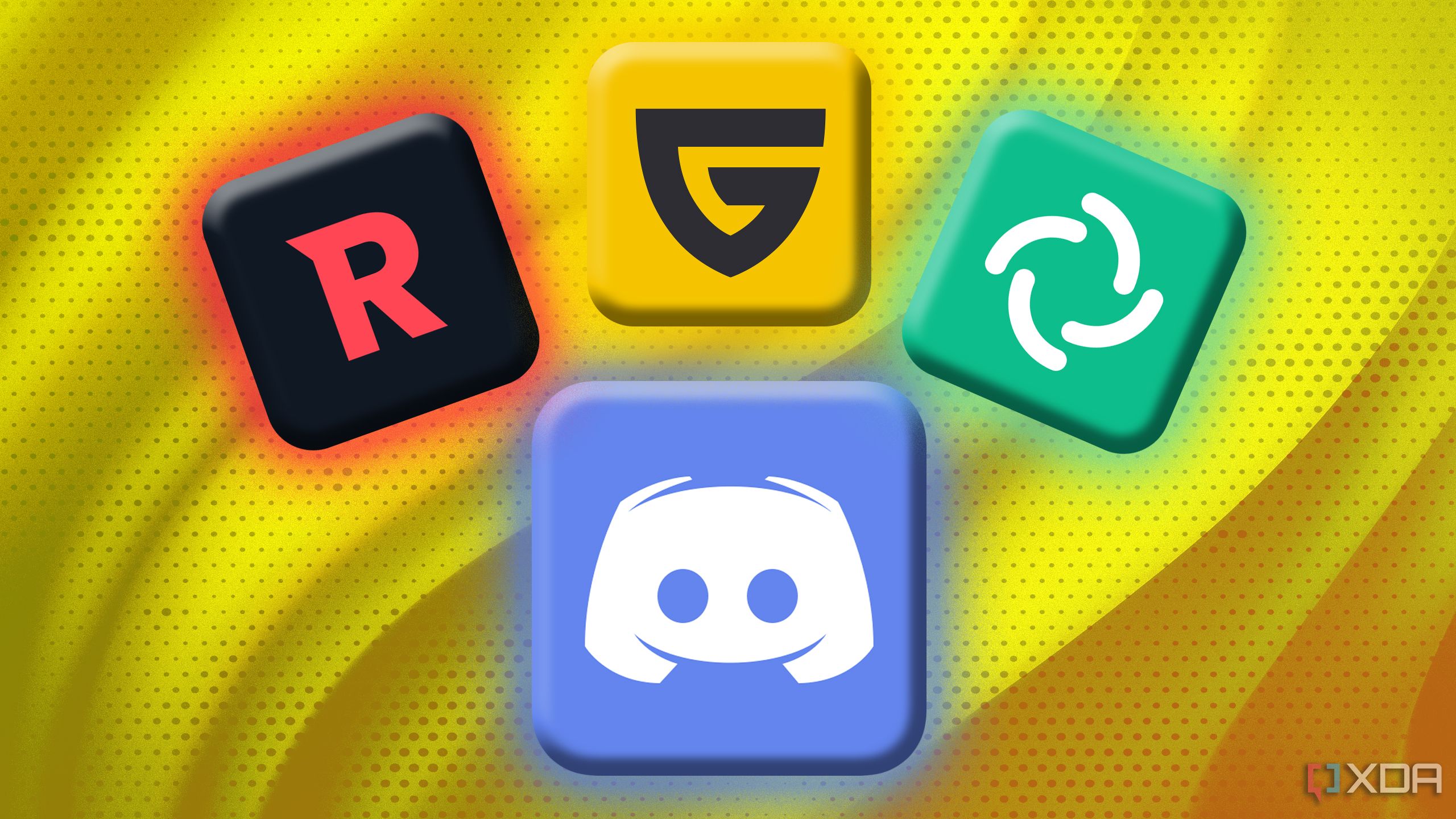 Imagen que muestra los logotipos de programas de chat que son mejores que Discord sobre un fondo amarillo