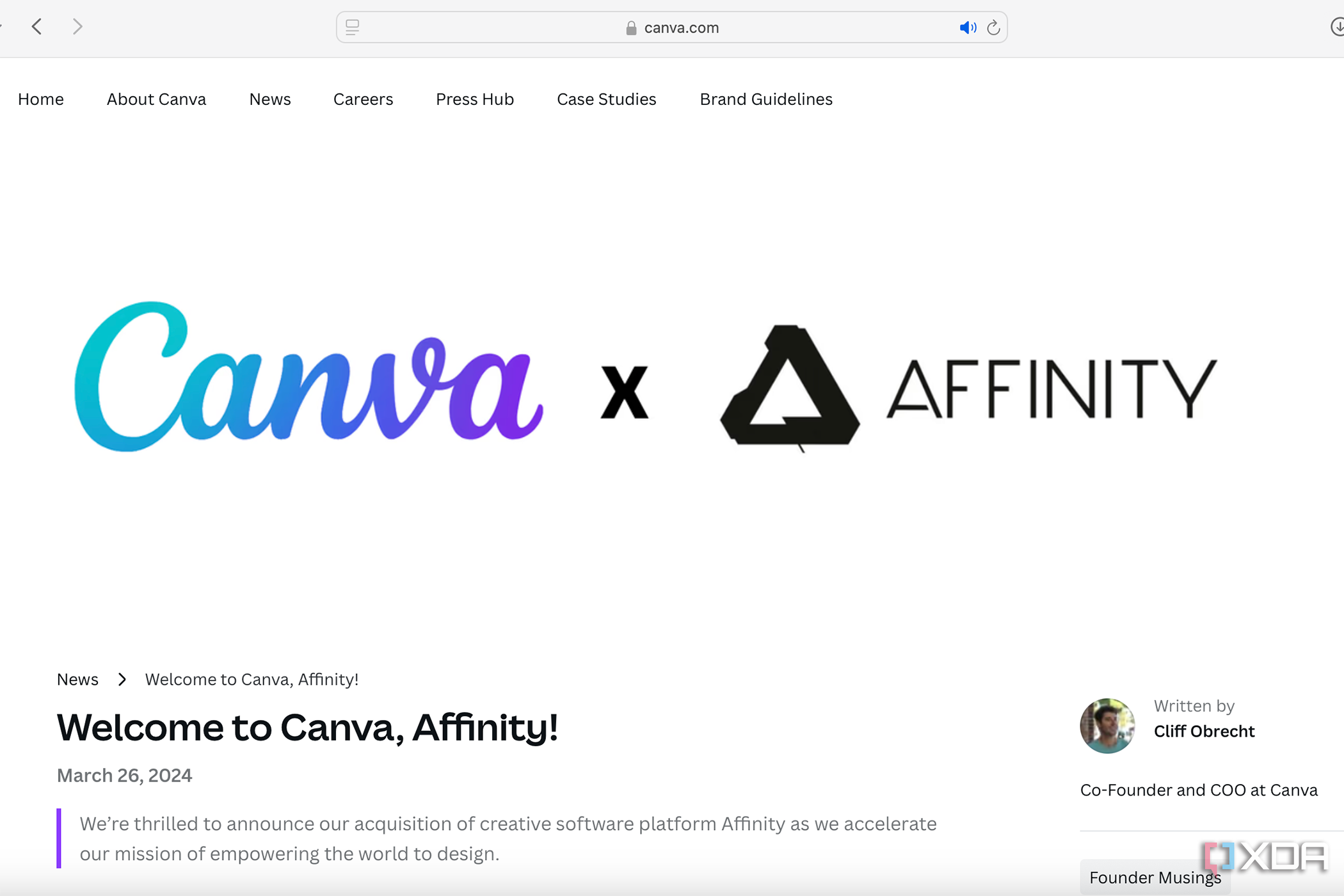 Anuncio de fusión de Canva y Affinity