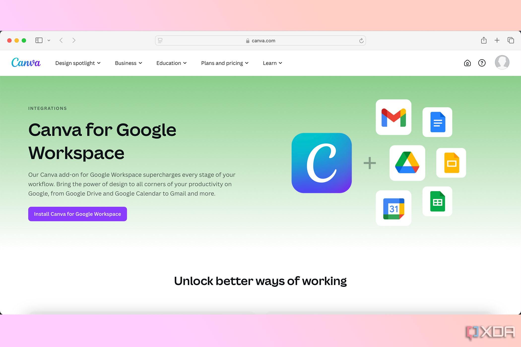 Página web de Canva para aplicaciones de Google Workspace