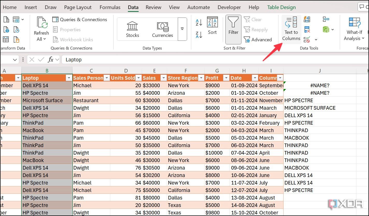 Seleccionar texto en columnas en Excel