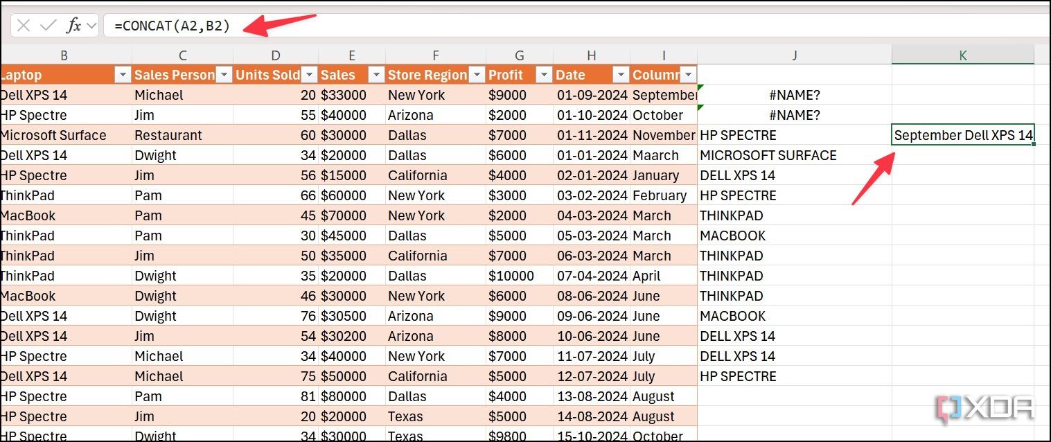 Función concat en Excel