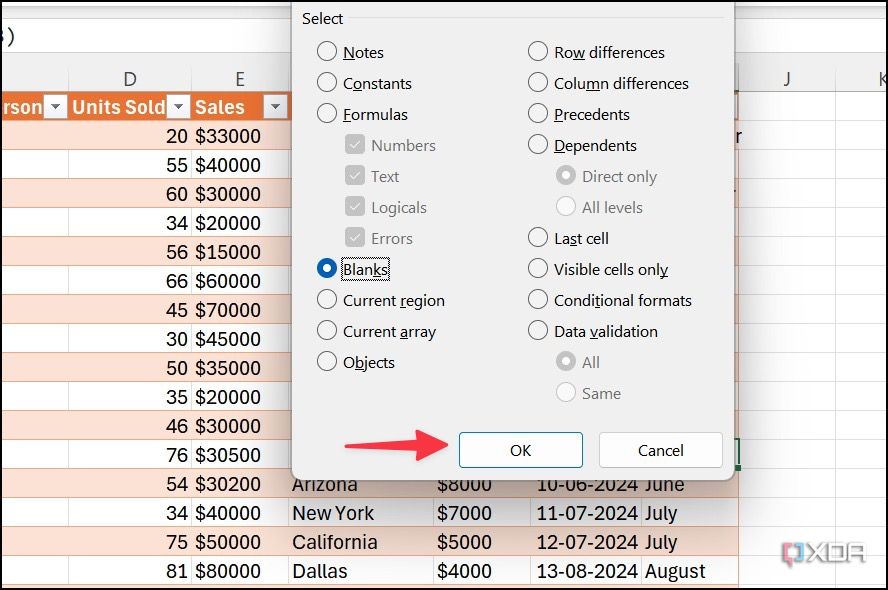 Seleccionar celdas en blanco en Excel