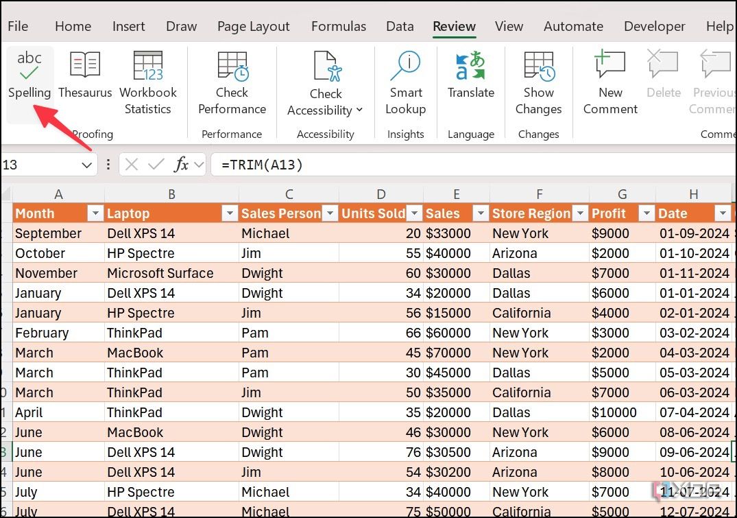 Ejecutar el corrector ortográfico en Excel