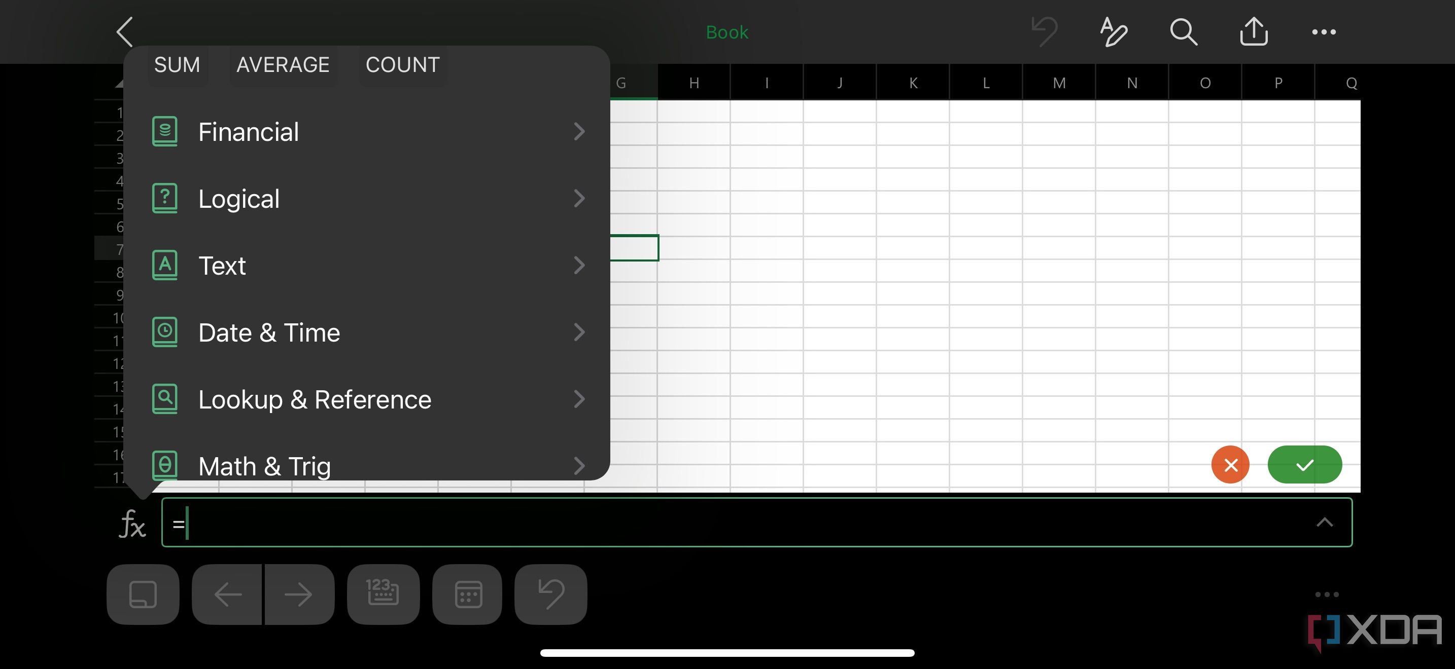 Функции и формулы в мобильном Excel