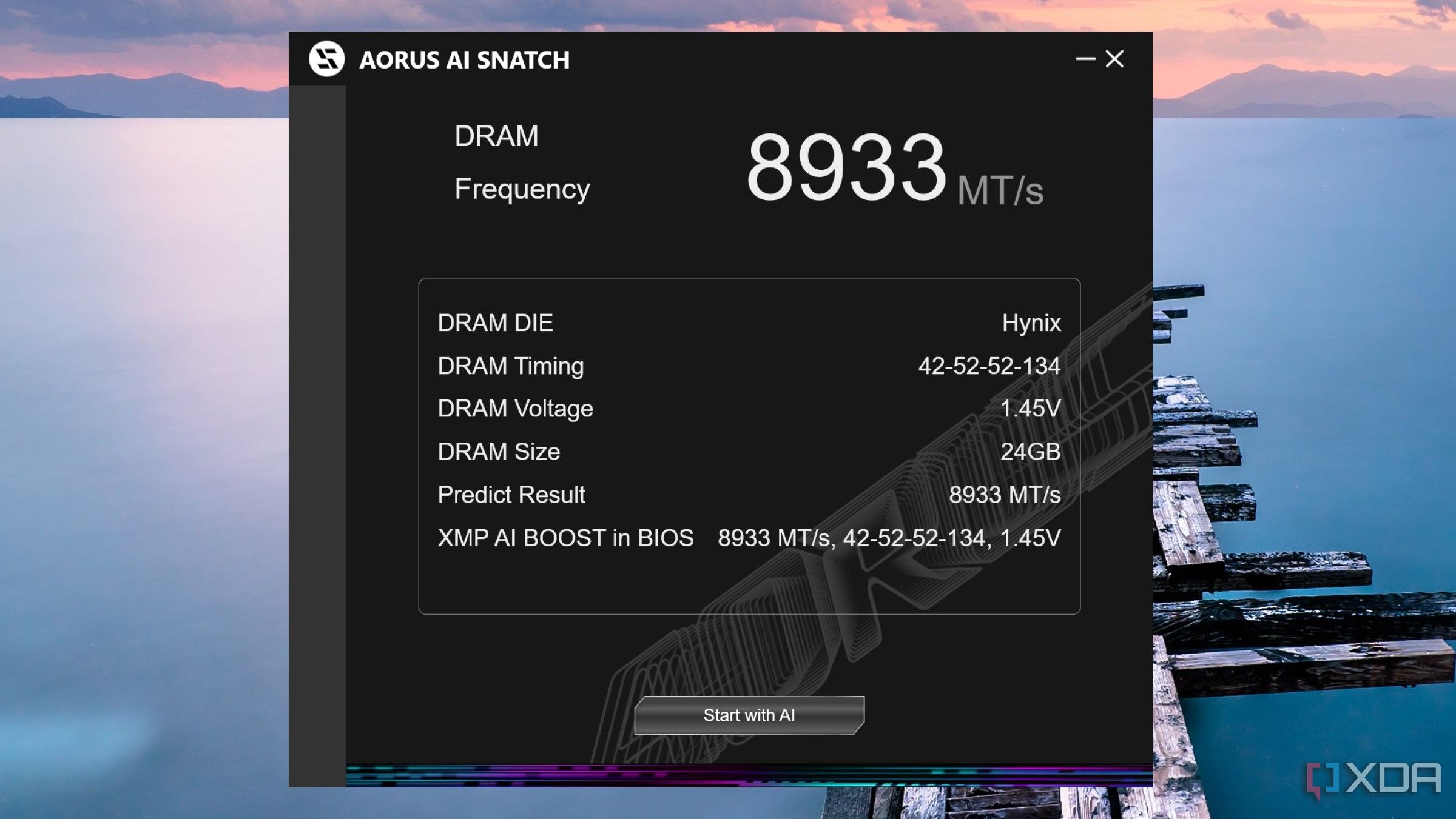 Captura de pantalla de la utilidad de entrenamiento de RAM Snatch de Gigabyte Aorus AI