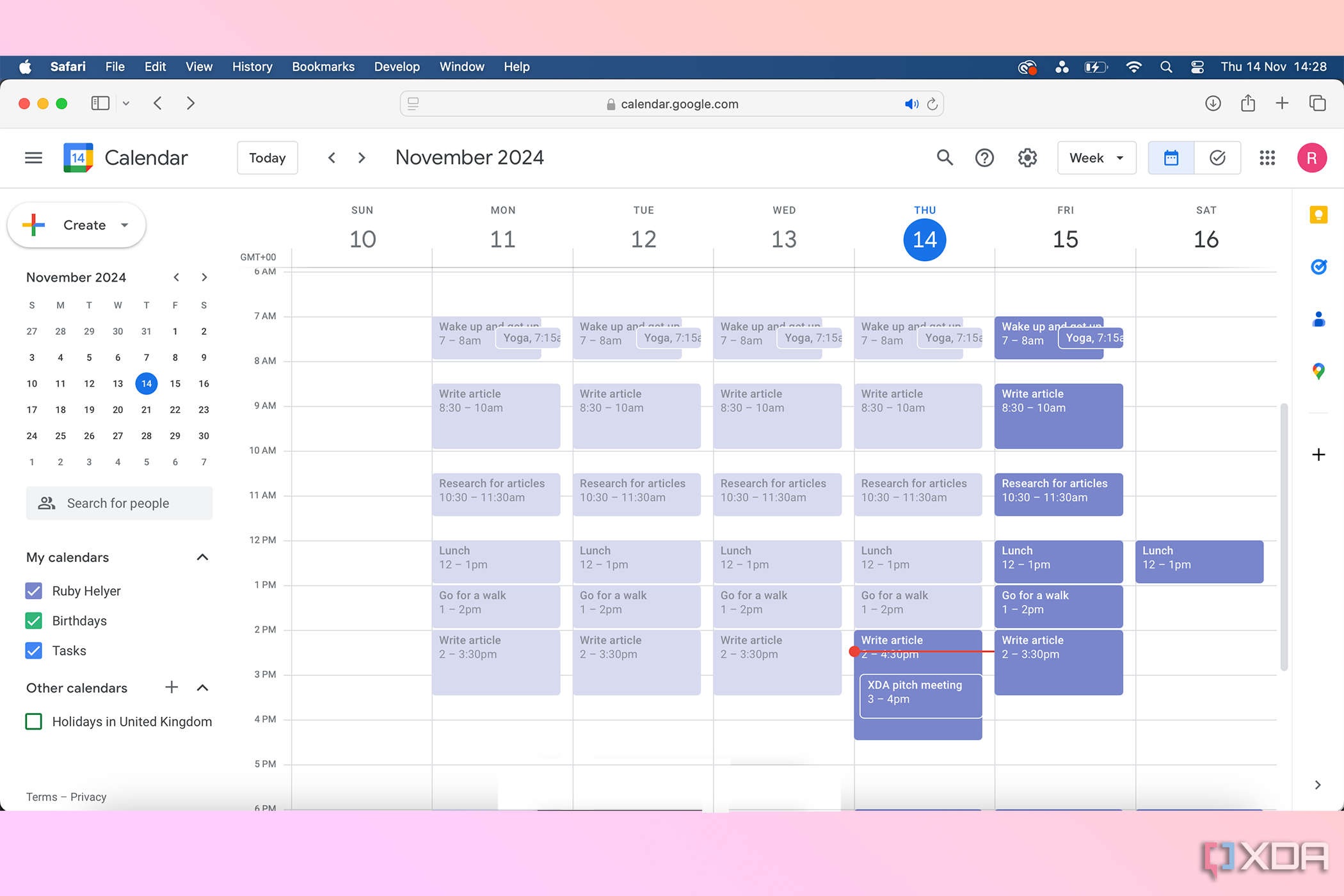 Calendario de Google Calendar con bloqueo de tiempo