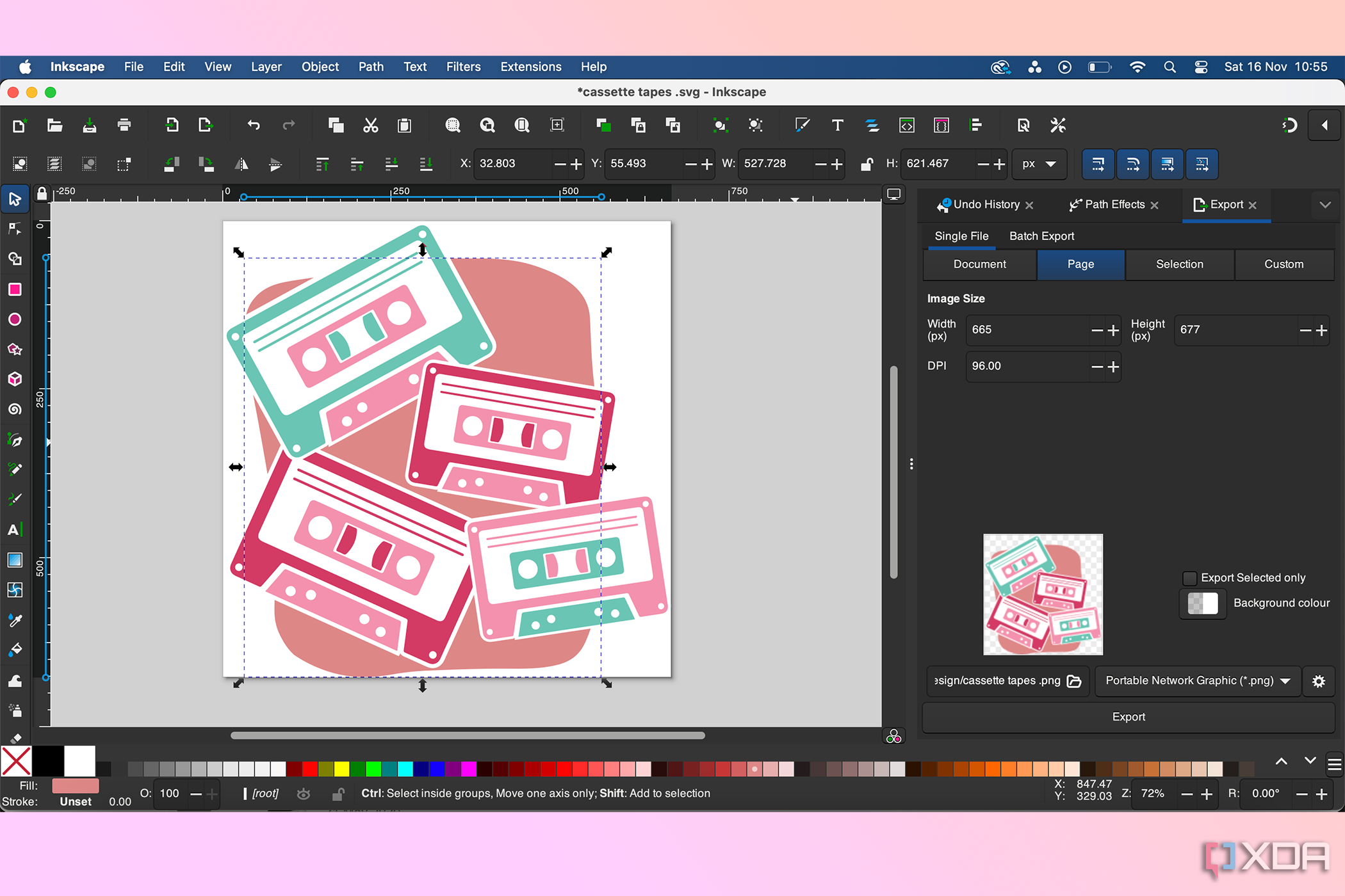 Inkscape con un diseño SVG vectorial en la mesa de trabajo