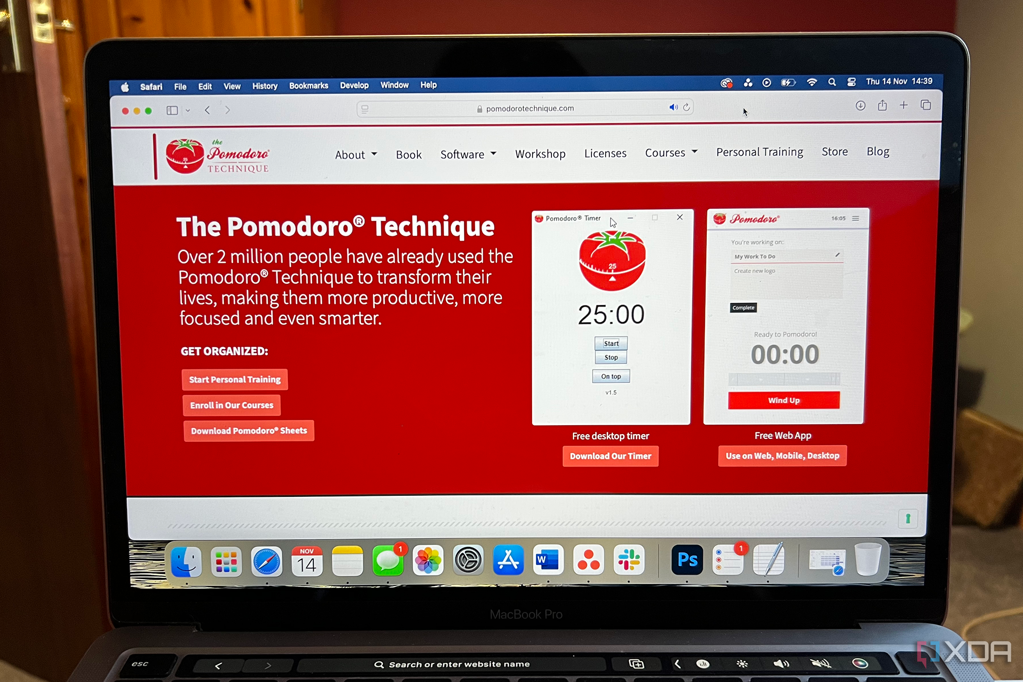 Página de inicio de la técnica Pomodoro en el sitio web