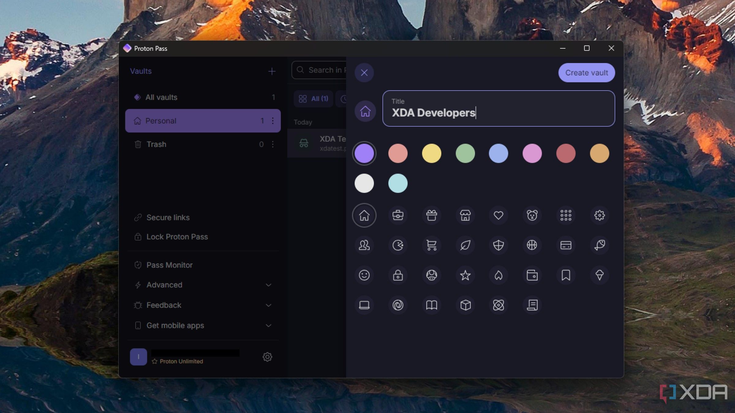 proton pass desktop app showing a new vault being created
