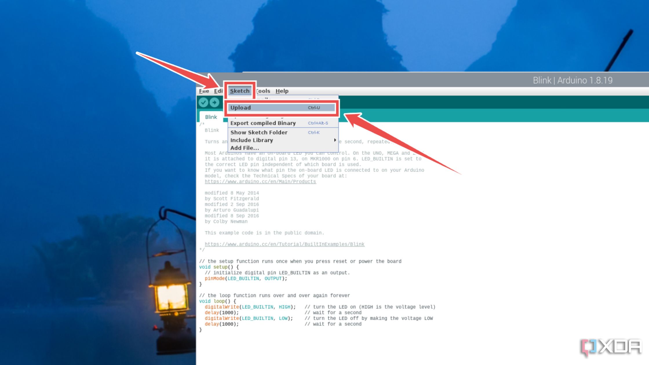 Subiendo el script Blink al microcontrolador Arduino