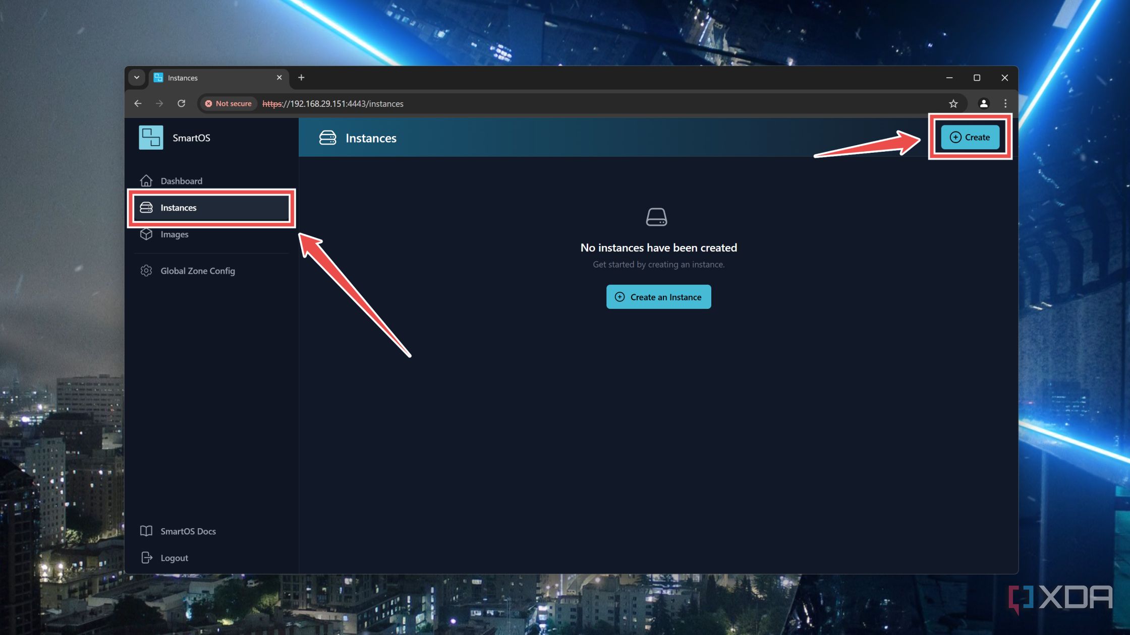 Adding a new instance in the SmartOS web UI