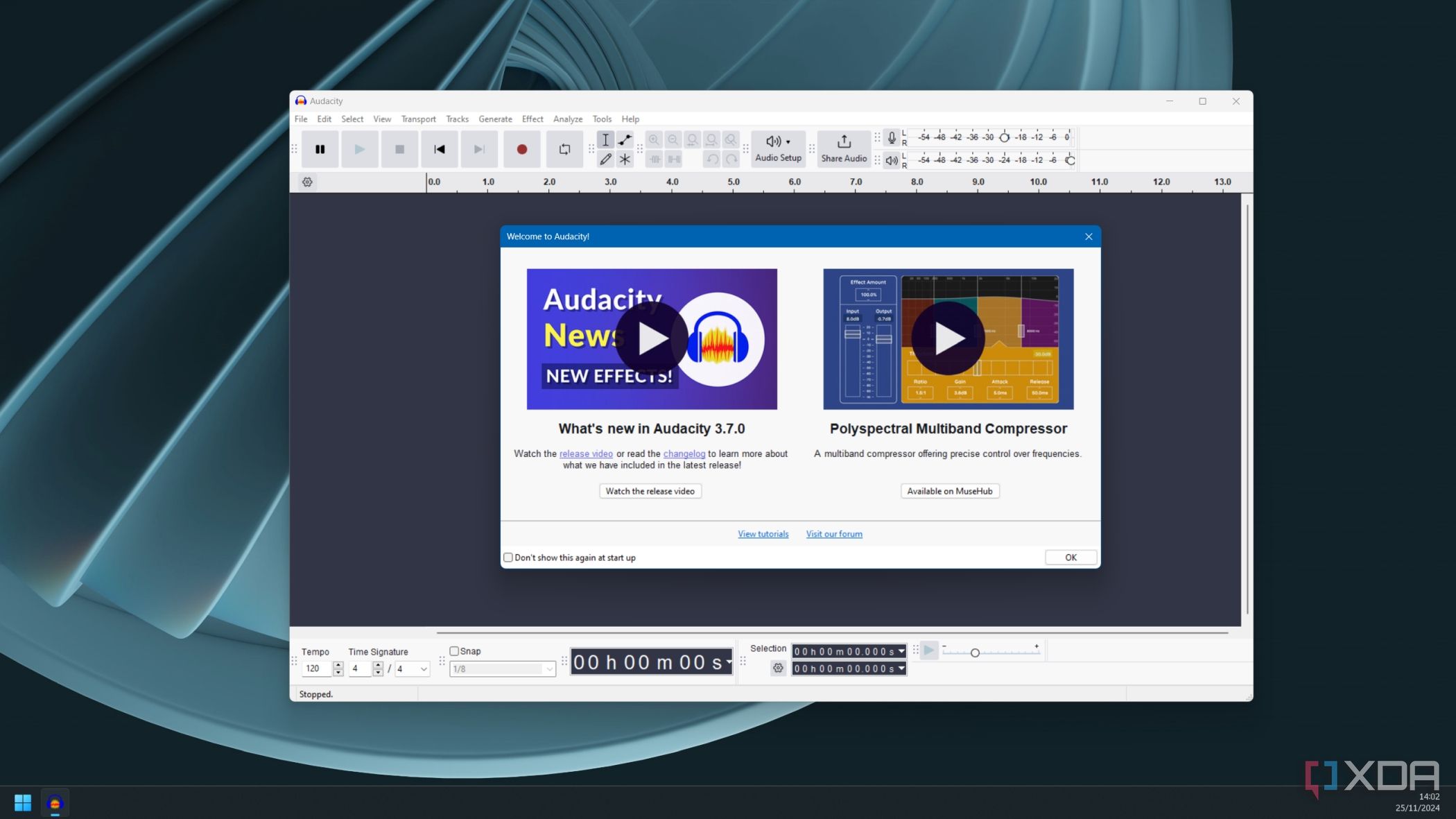 Pantalla de bienvenida Audacity