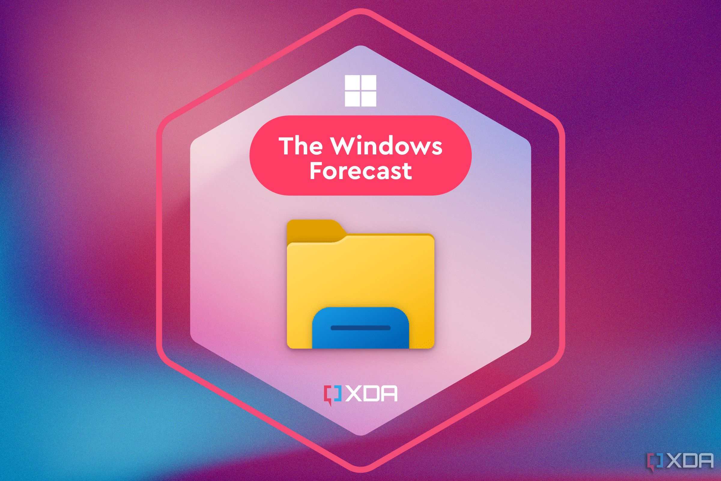 Texto que dice The Windows Forecast con un logotipo del Explorador de archivos debajo