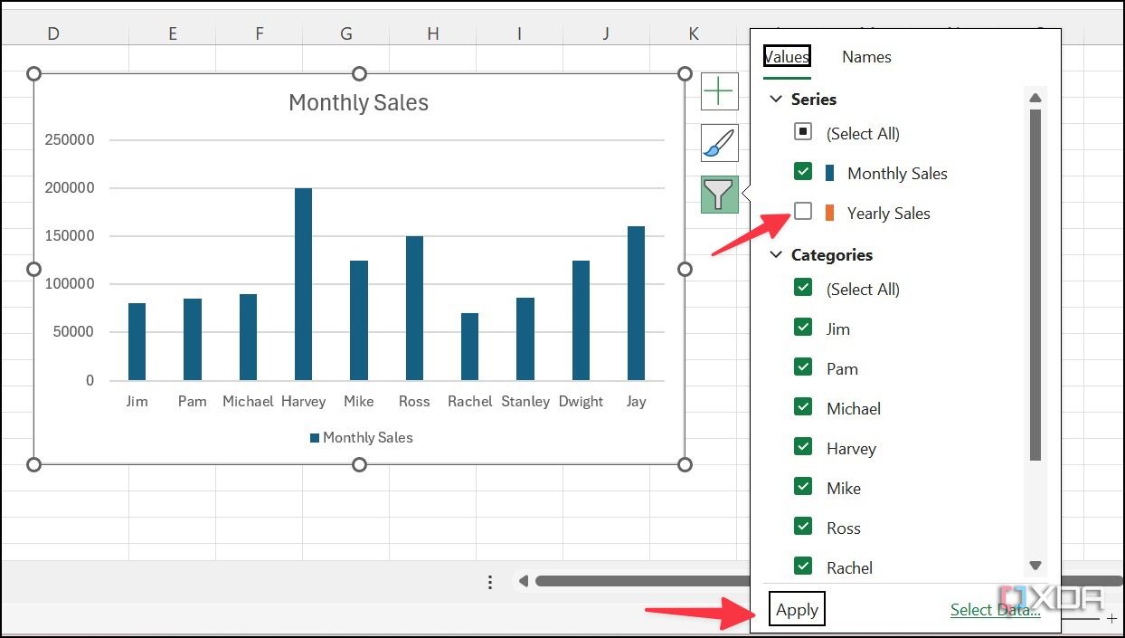 Filtros de gráficos en Excel