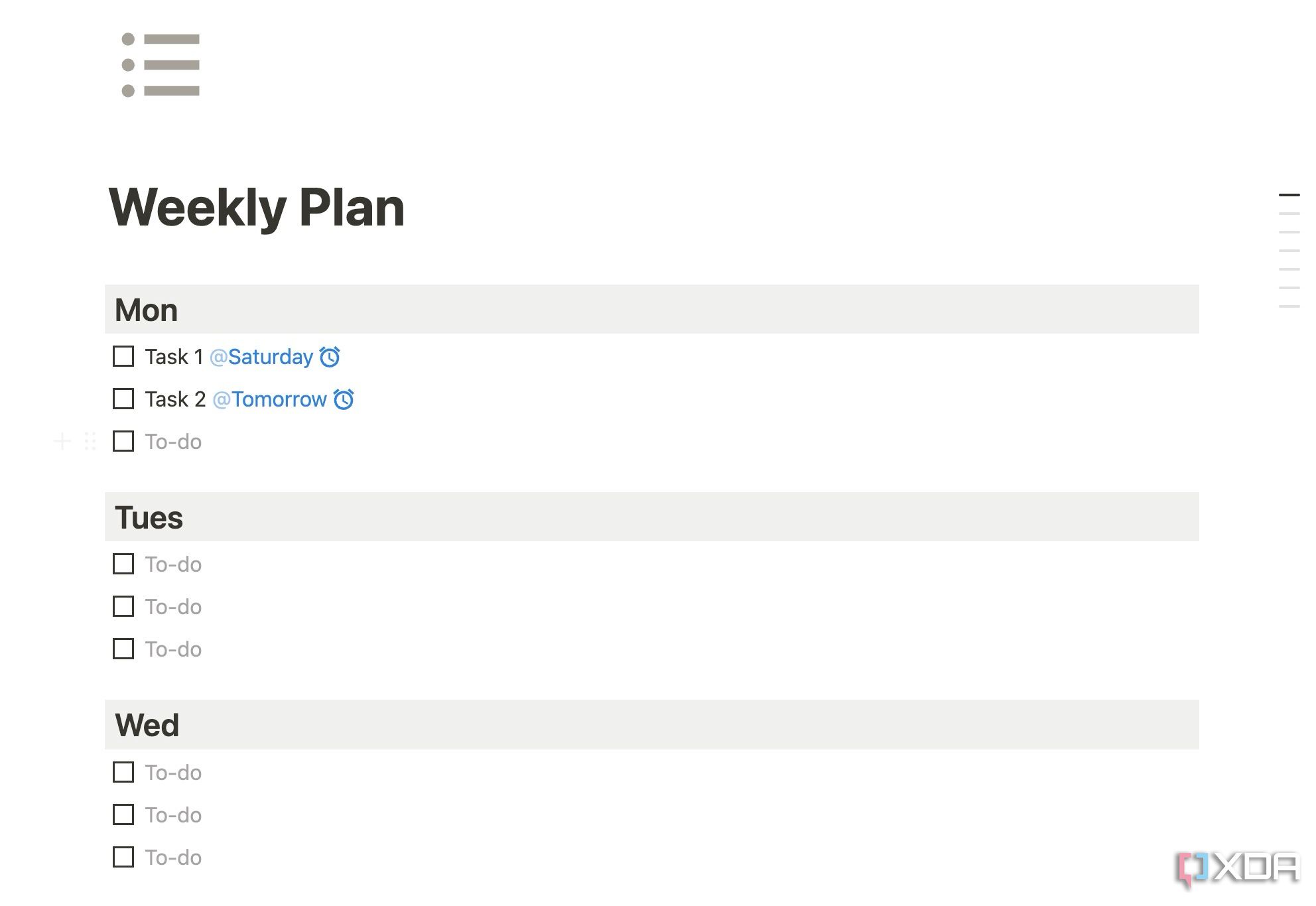 Plan semanal de noción