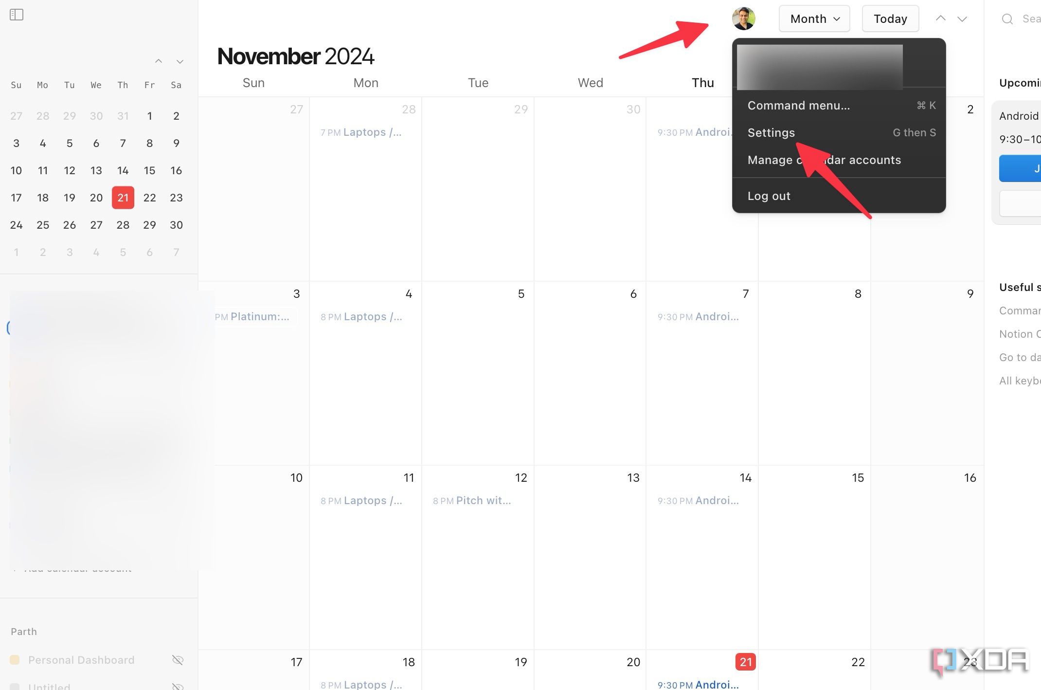 Configuración del calendario de Notion