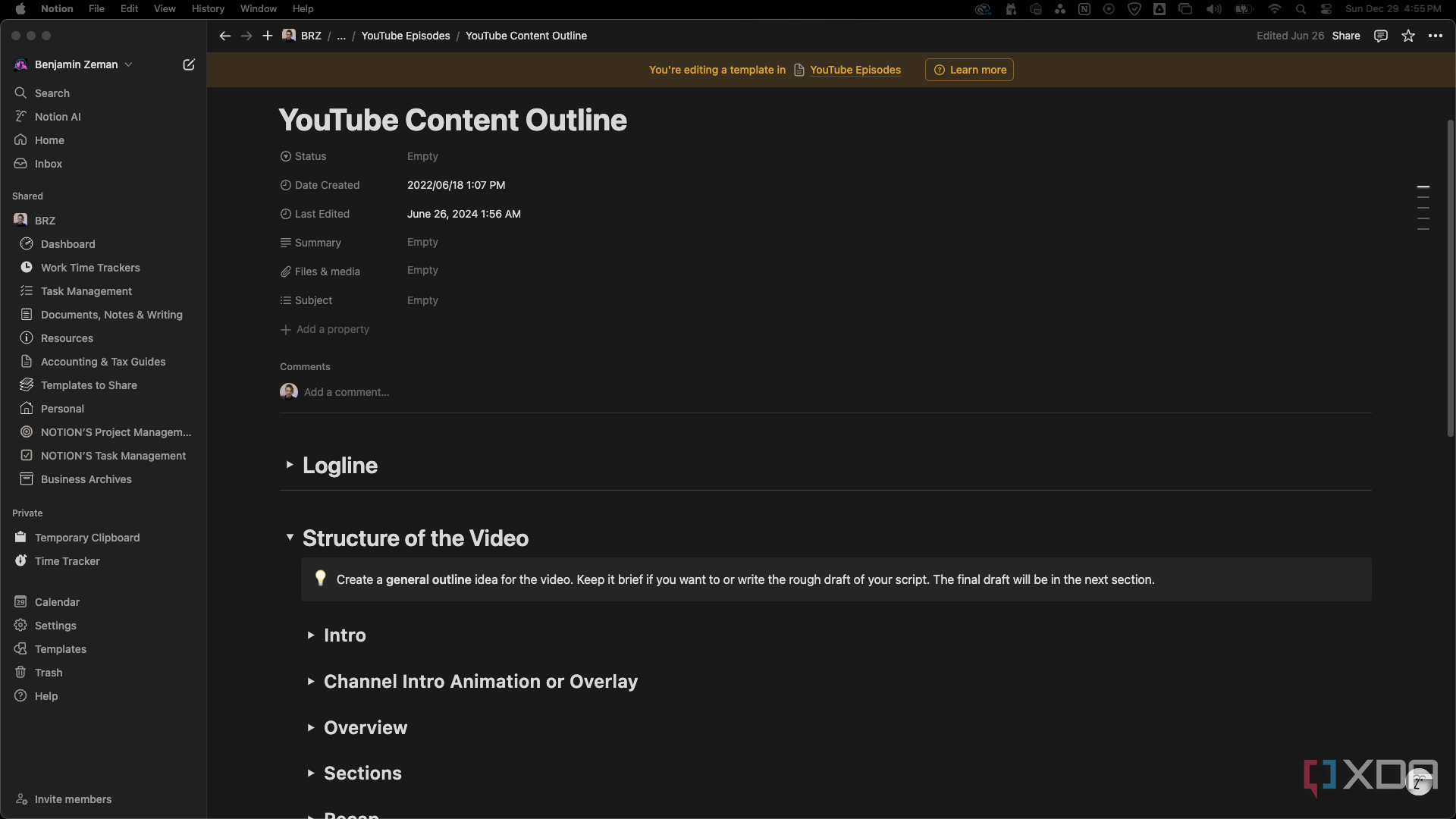 Plantilla de esquema de contenido de YouTube de Notion que se creó para videos educativos de una organización sin fines de lucro