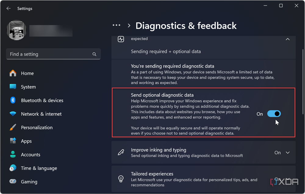 showing how to enable telemetry dianostic data in settings on windows 11